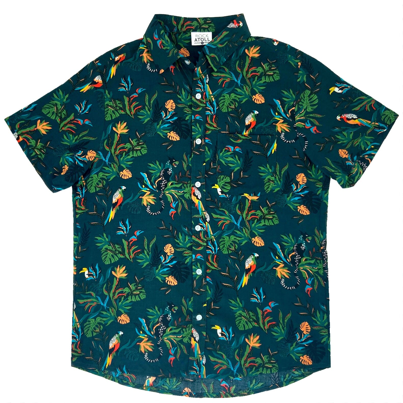 Men's Colorful Jungle Floral Black Panther Print Button Up Aloha Shirt