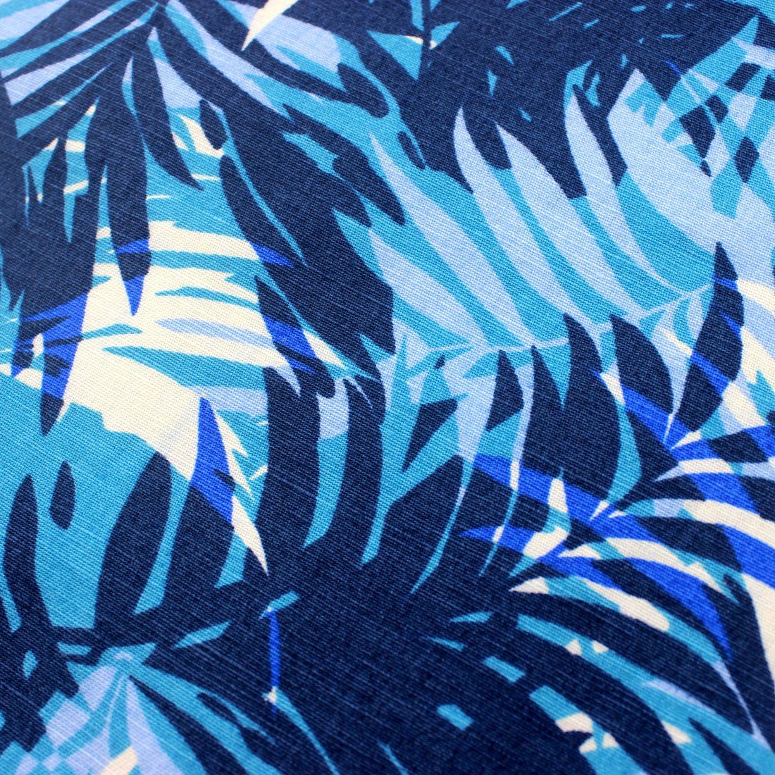 Shades of Blue Palm Tree Leaves Print Flat Front Linen Shorts for Men