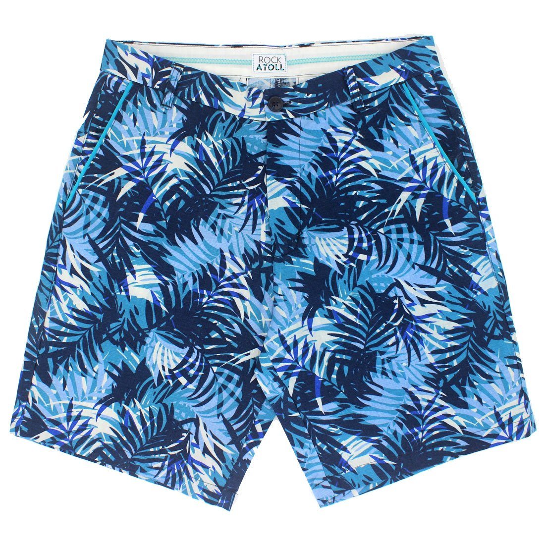Palm Leaves All Over Print Linen Shorts for Men in Blue