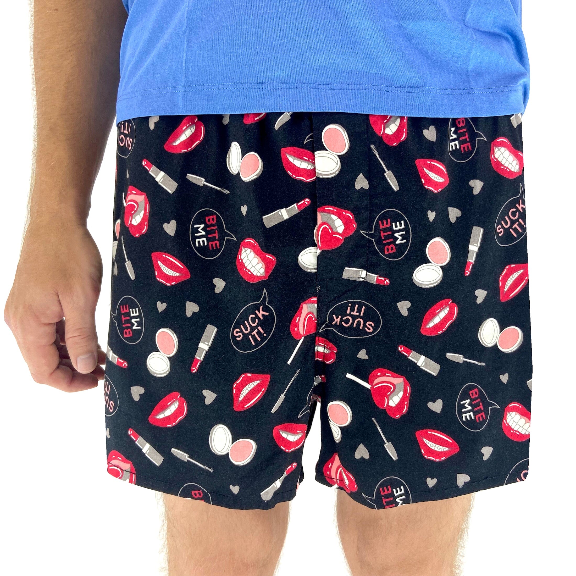 Men's Sexy & Suggestive Bright Red Lips Patterned Cotton Boxer Shorts