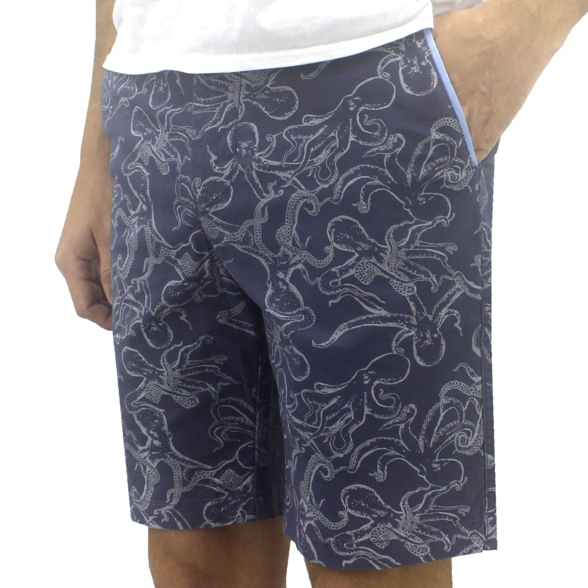 Cool Octopus All Over Print Flat Front Chino Bermuda Shorts for Men in Blue