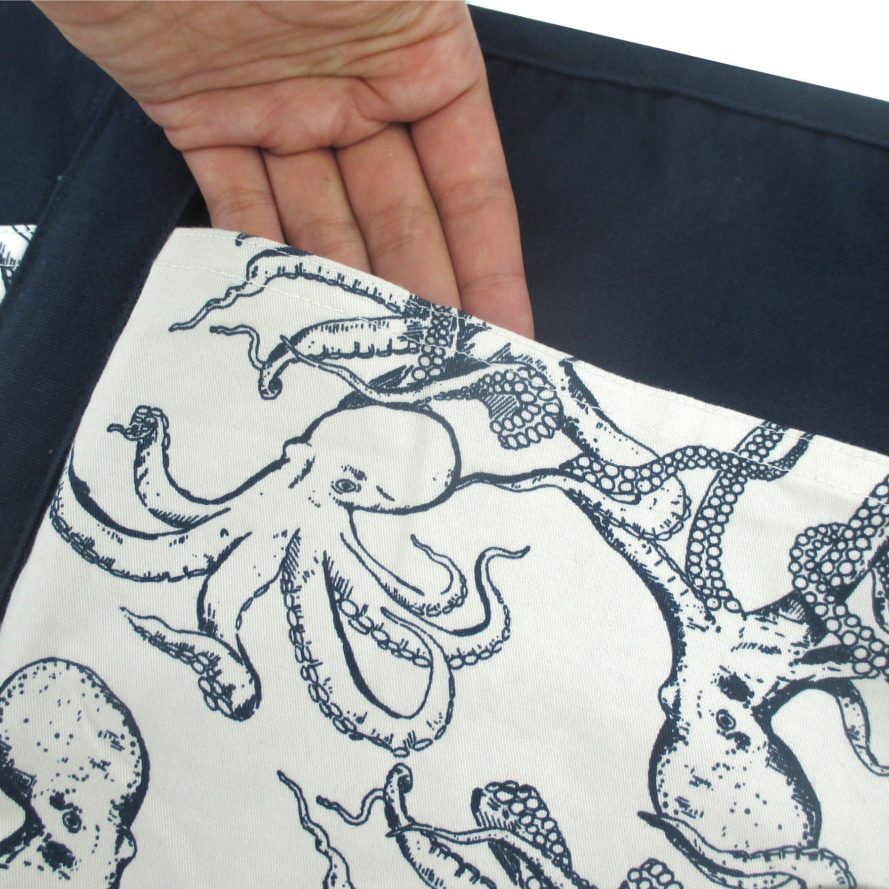 Octopus All Over Print Cotton Large Market Weekend Tote Bag in Blue or Purple