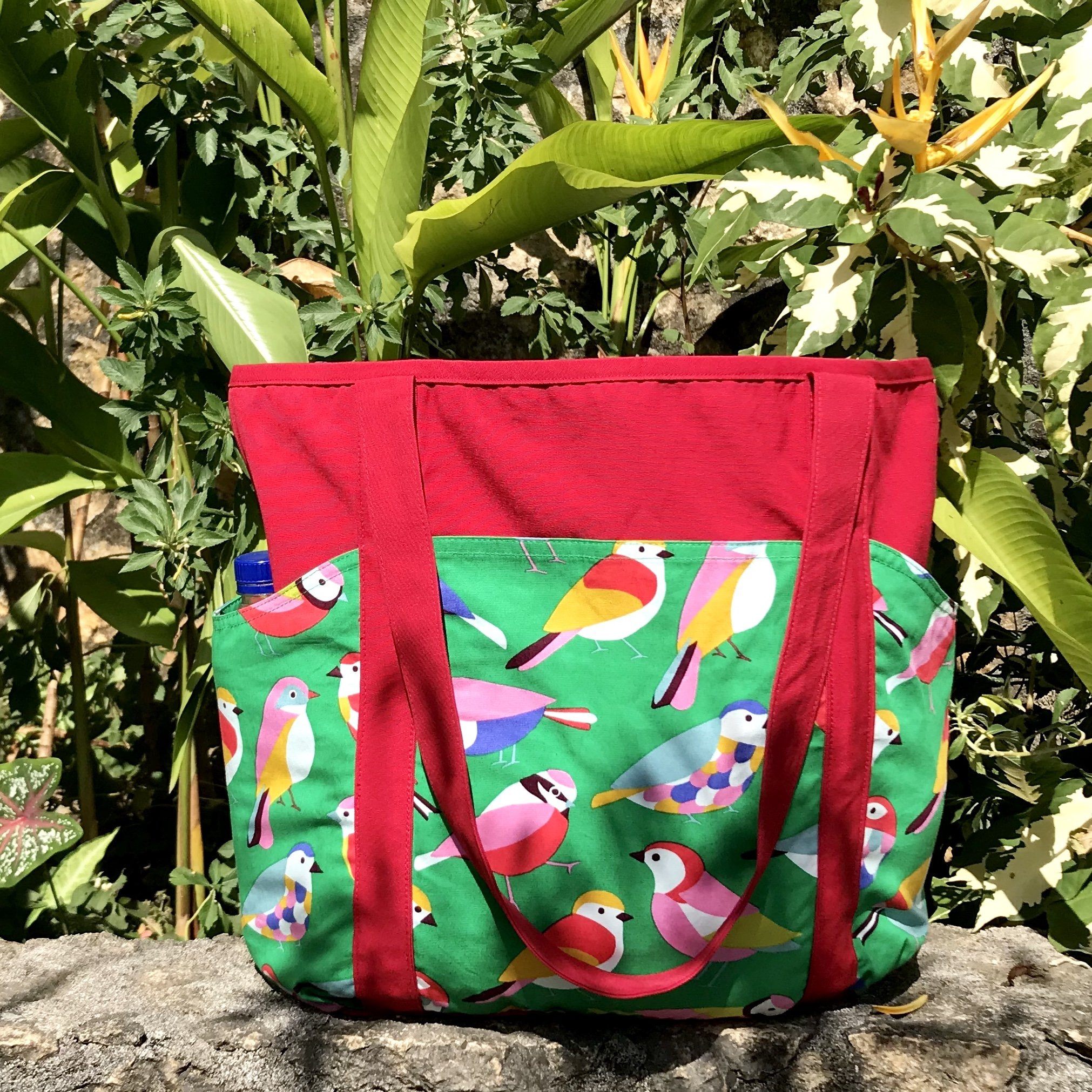 Colorblock Bird Print Weekend Large Utility All Purpose Tote Bag