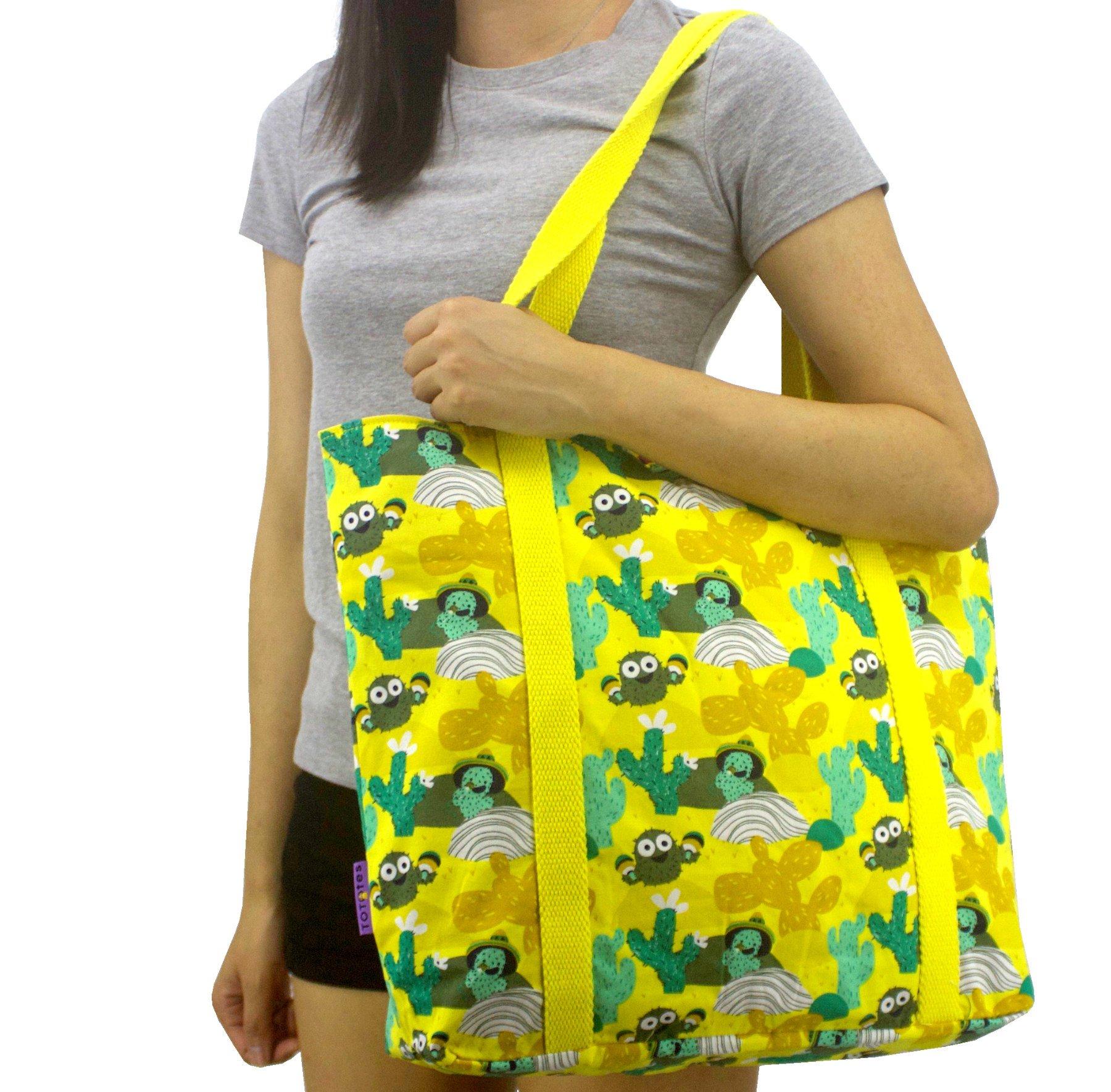 Bright Yellow Cactus All Over Print Large Market Cotton Tote Bag for Women