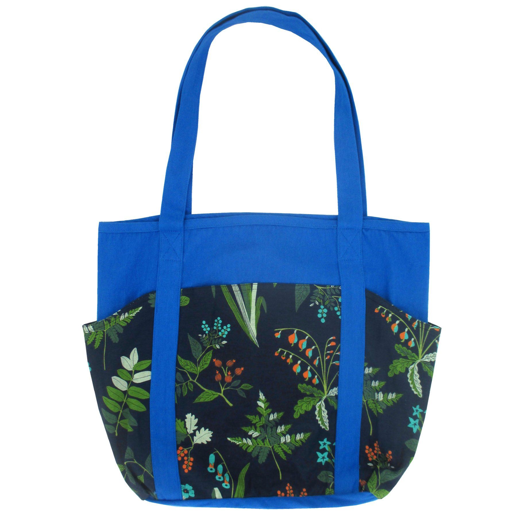 Blue Green Leafy Plant Floral Print Cotton Diaper Weekend Tote Handbag