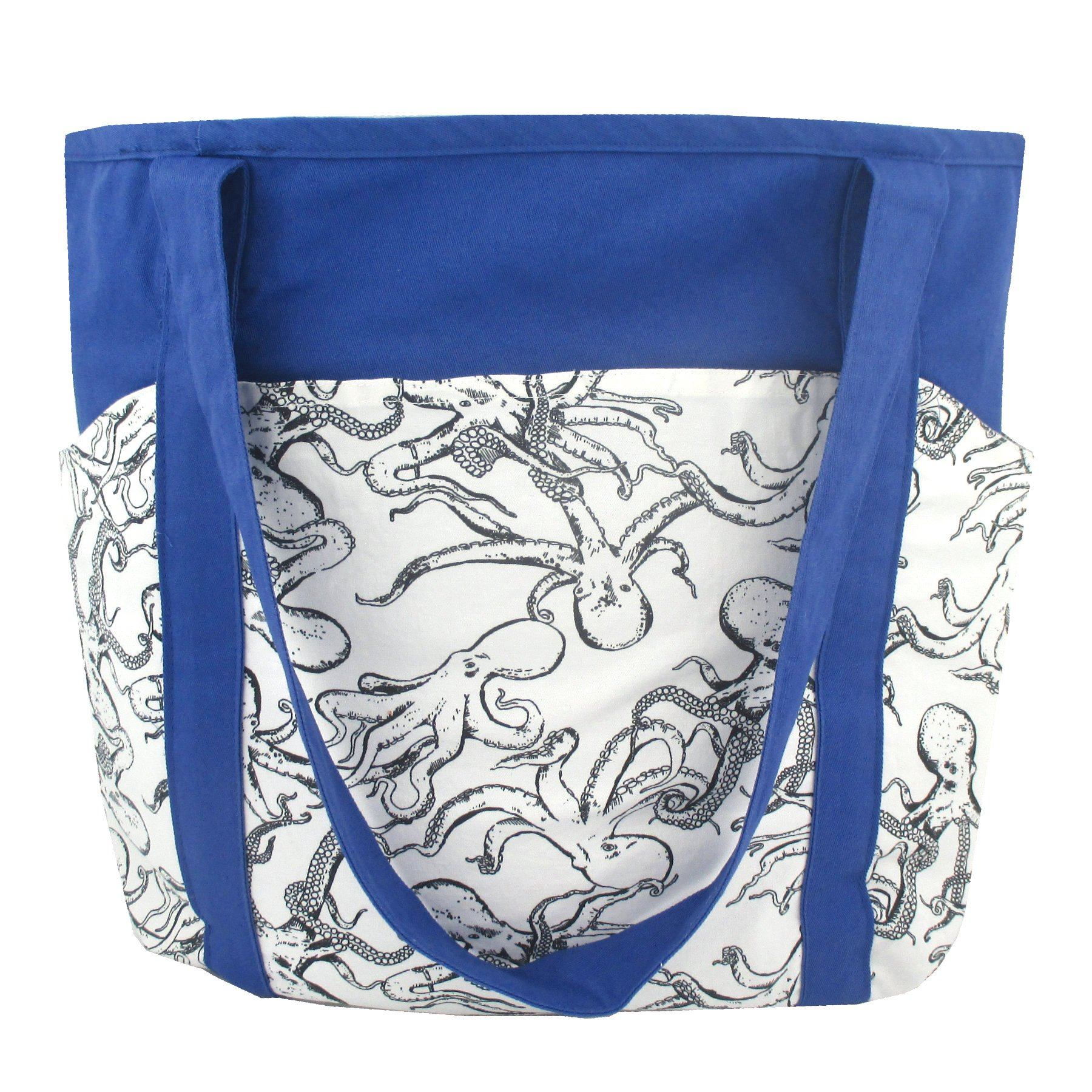 Octopus All Over Print Cotton Large Market Weekend Tote Bag in Blue or Purple