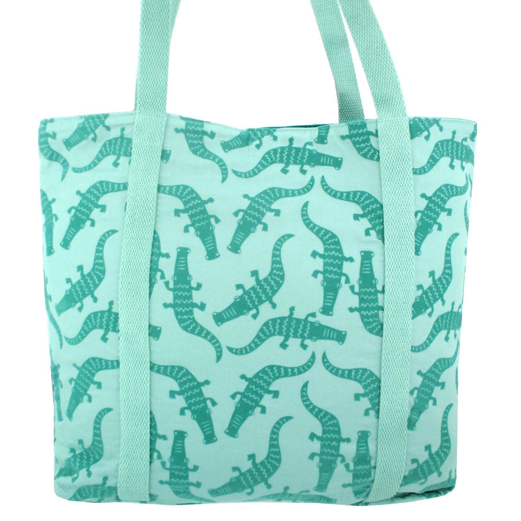 Cute Alligator Crocodile All Over Print Large Market Tote Bag in Green