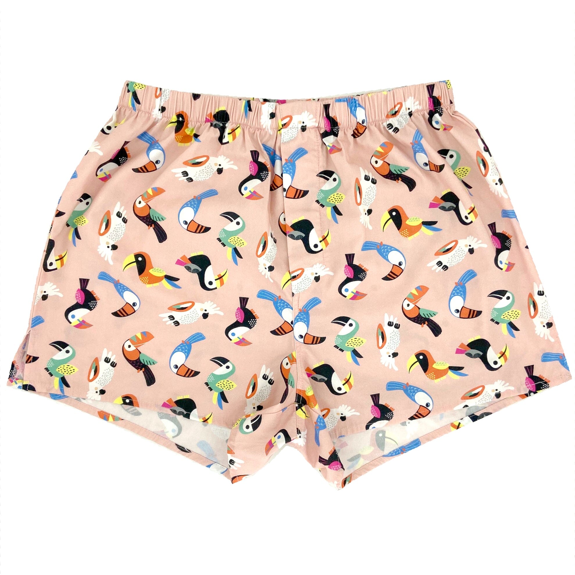 Men's Pink Tropical Bird Cockatoo Toucan Novelty Print Boxer Shorts