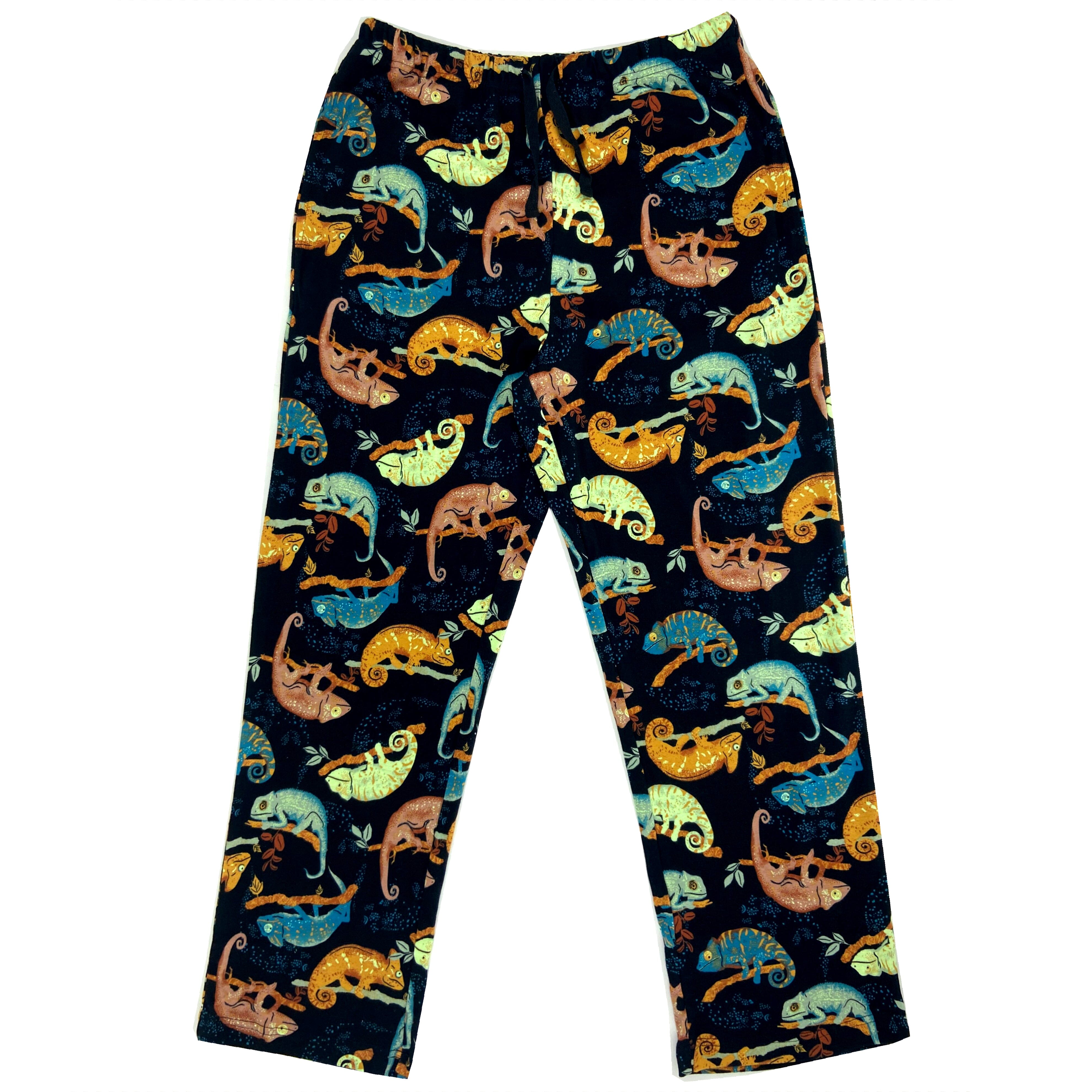 Men's Animal Themed Iguana Chameleon Patterned Cotton Pajama Pants