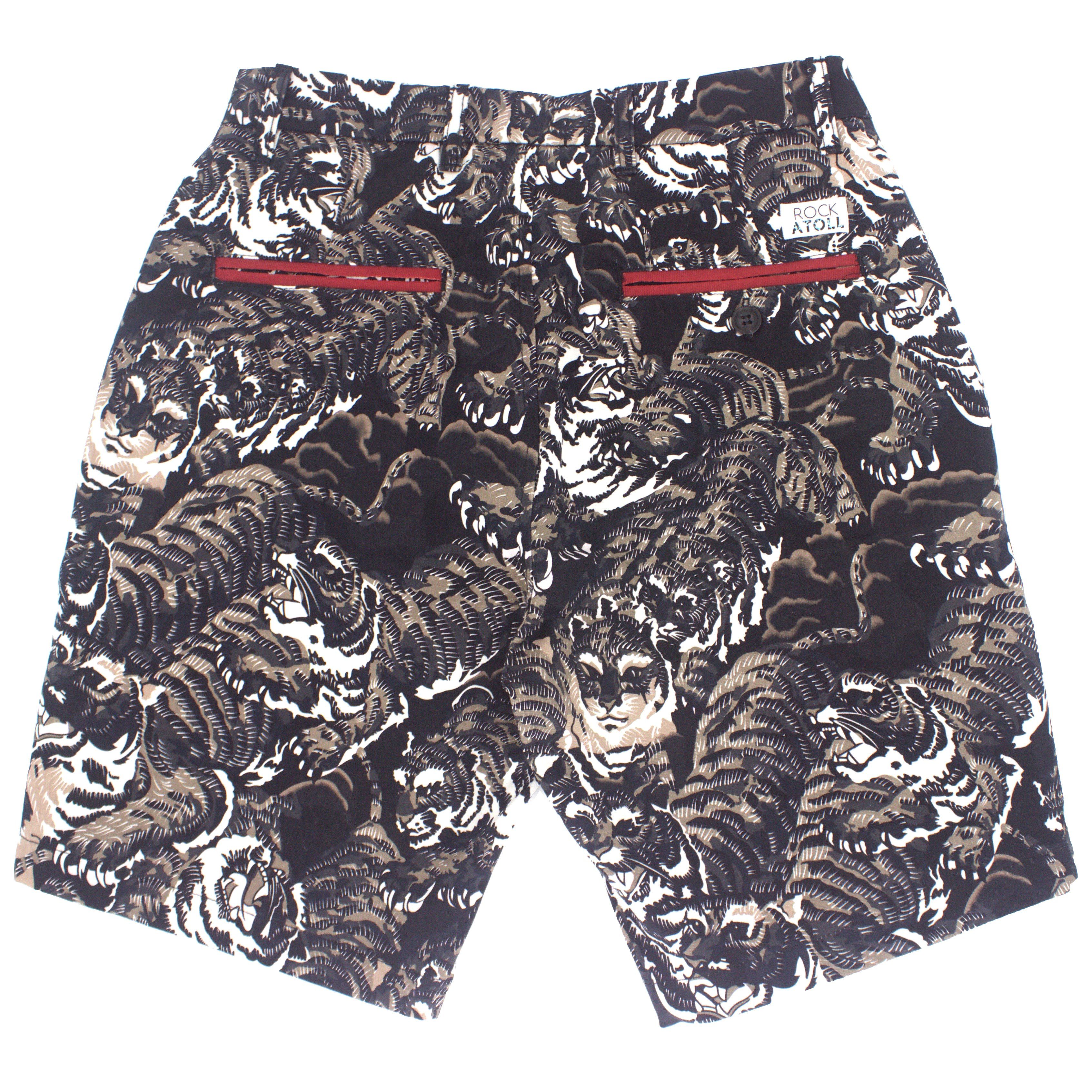 Crazy Tiger Collage Print Slim Fit Preppy Going Out Shorts for Men