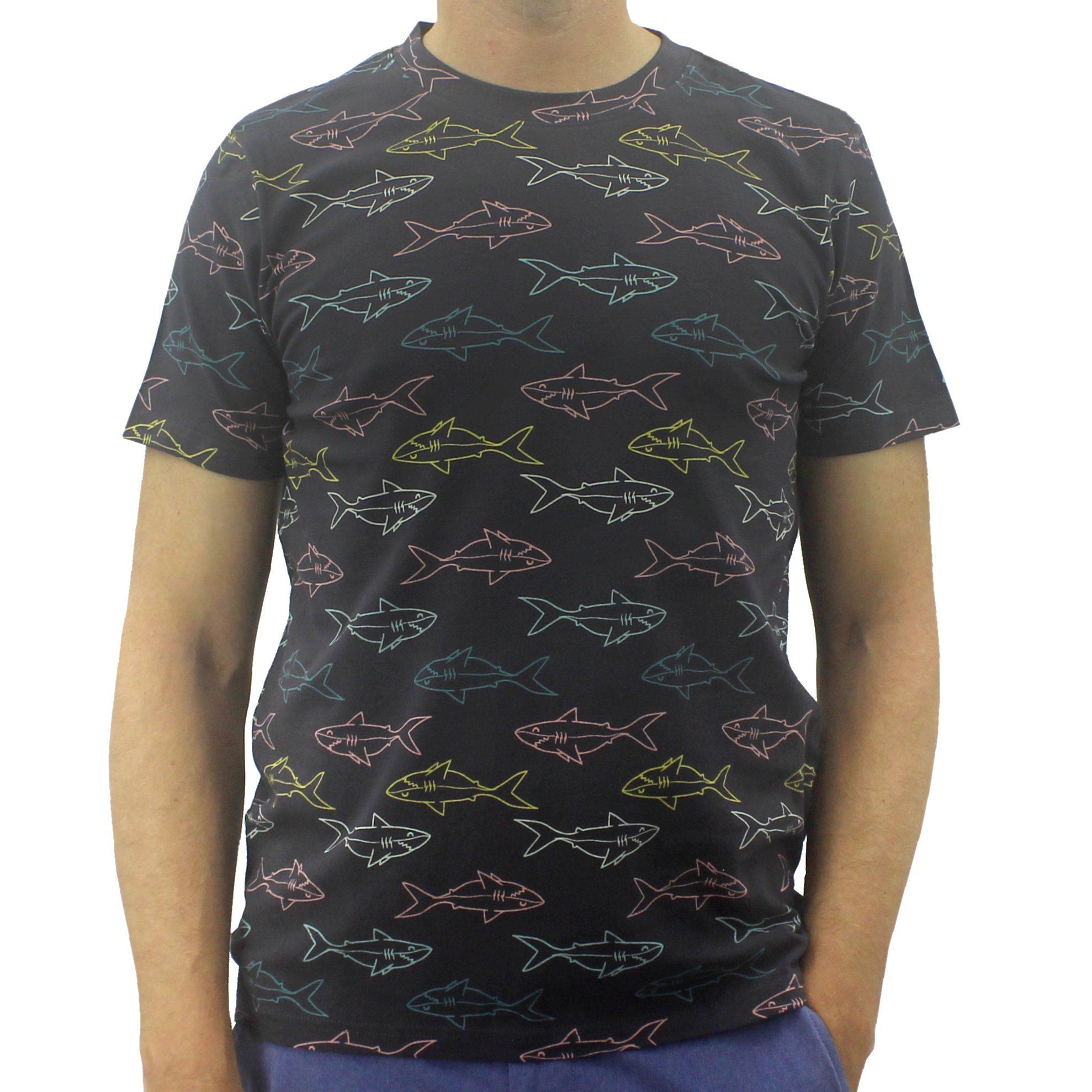 Round Crew Neck Shark All Over Print Cotton Jersey Men's Summer T-Shirts