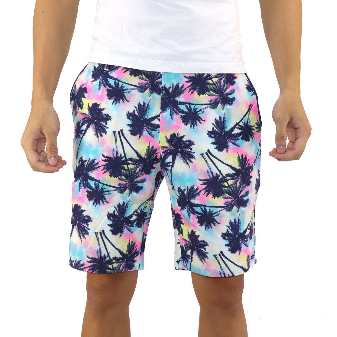 Blue Pink Yellow Trippy Palm Tree Tropical All Over Print Men's Shorts