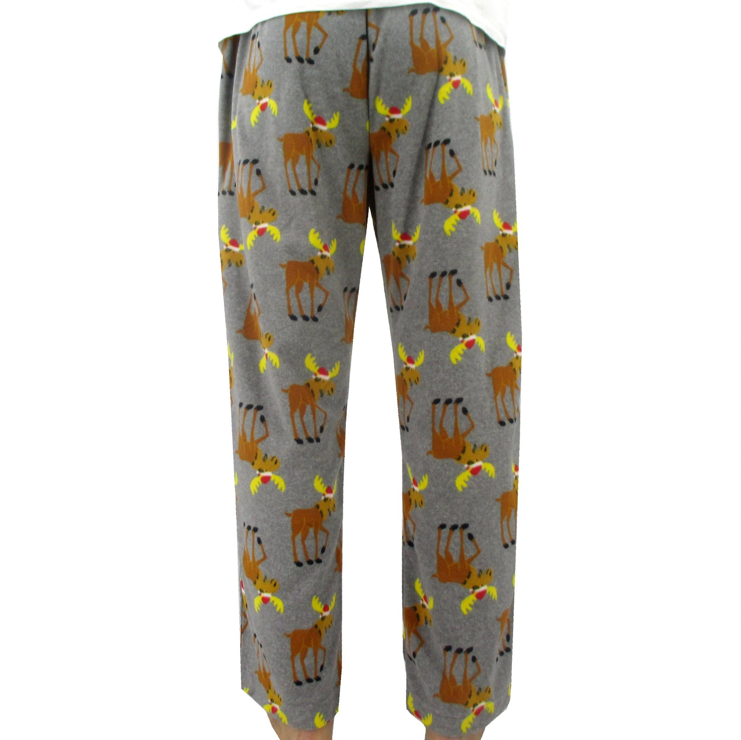 Fun Festive Fleece Pajama Pants for Outdoorsy Men. Moose All Over Print Sleep Bottoms