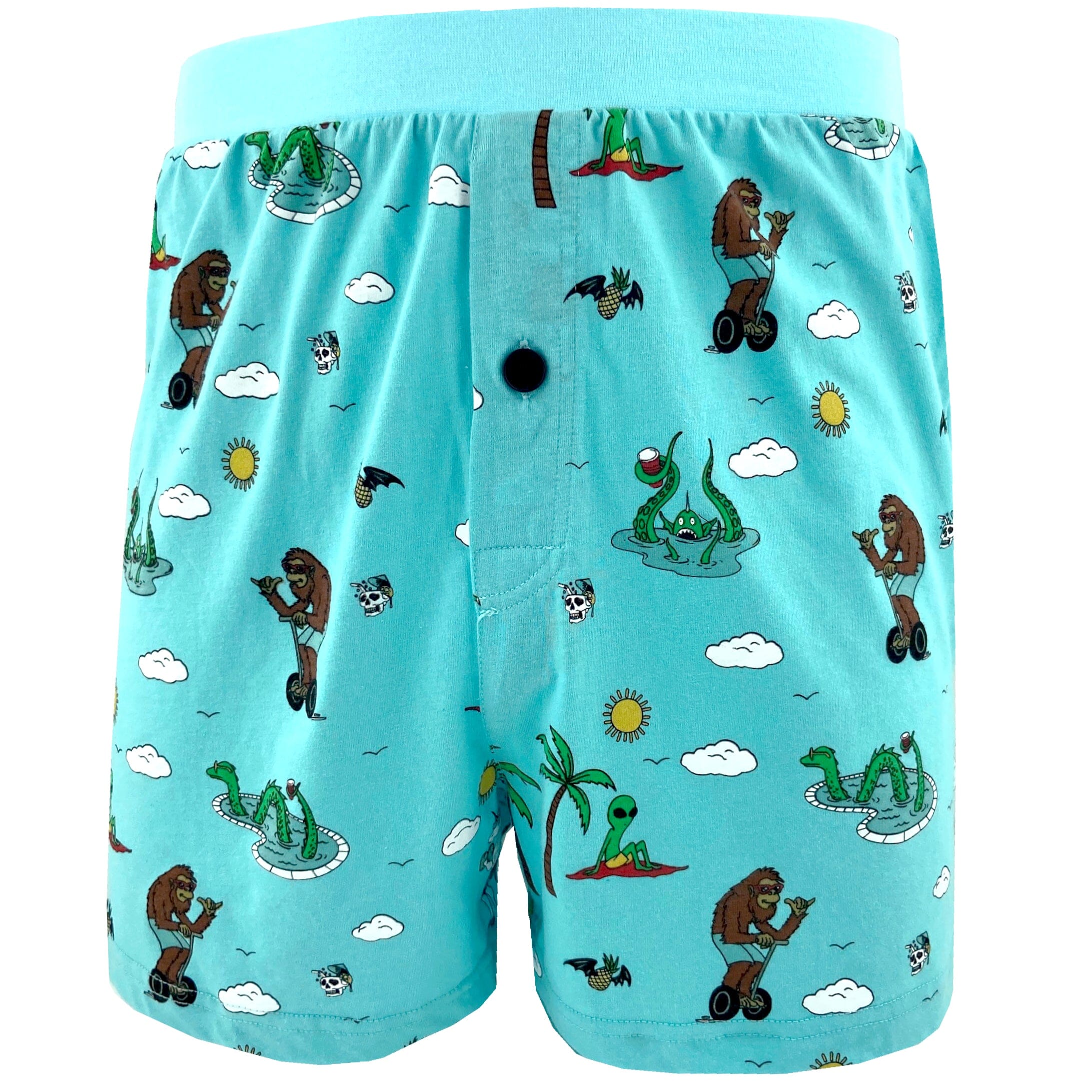 Men's Trippy Unicorn Yeti Loch Ness Alien Novelty Print Pajama Shorts