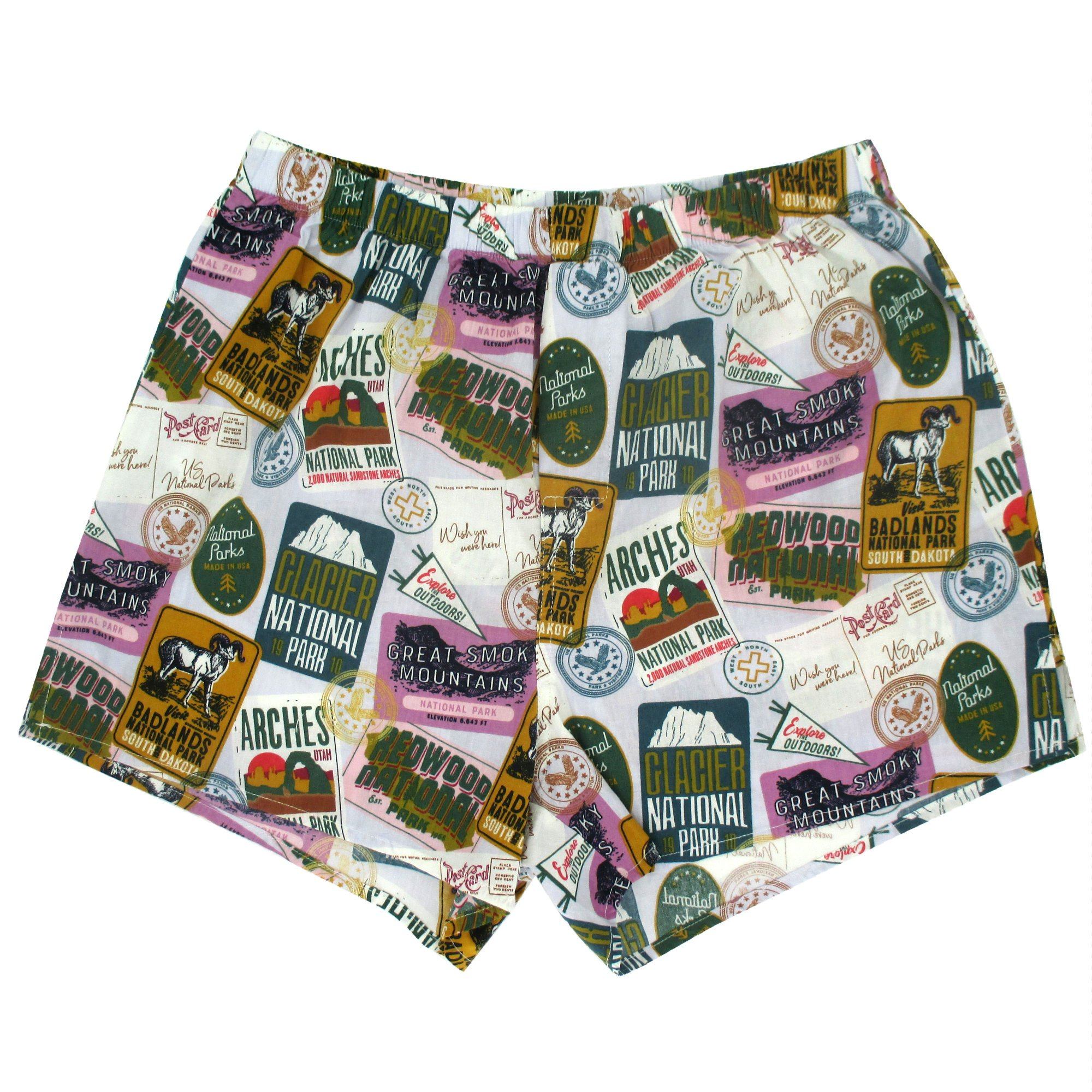 National Park Themed Travel Inspired Vintage Poster Cotton Boxer Shorts