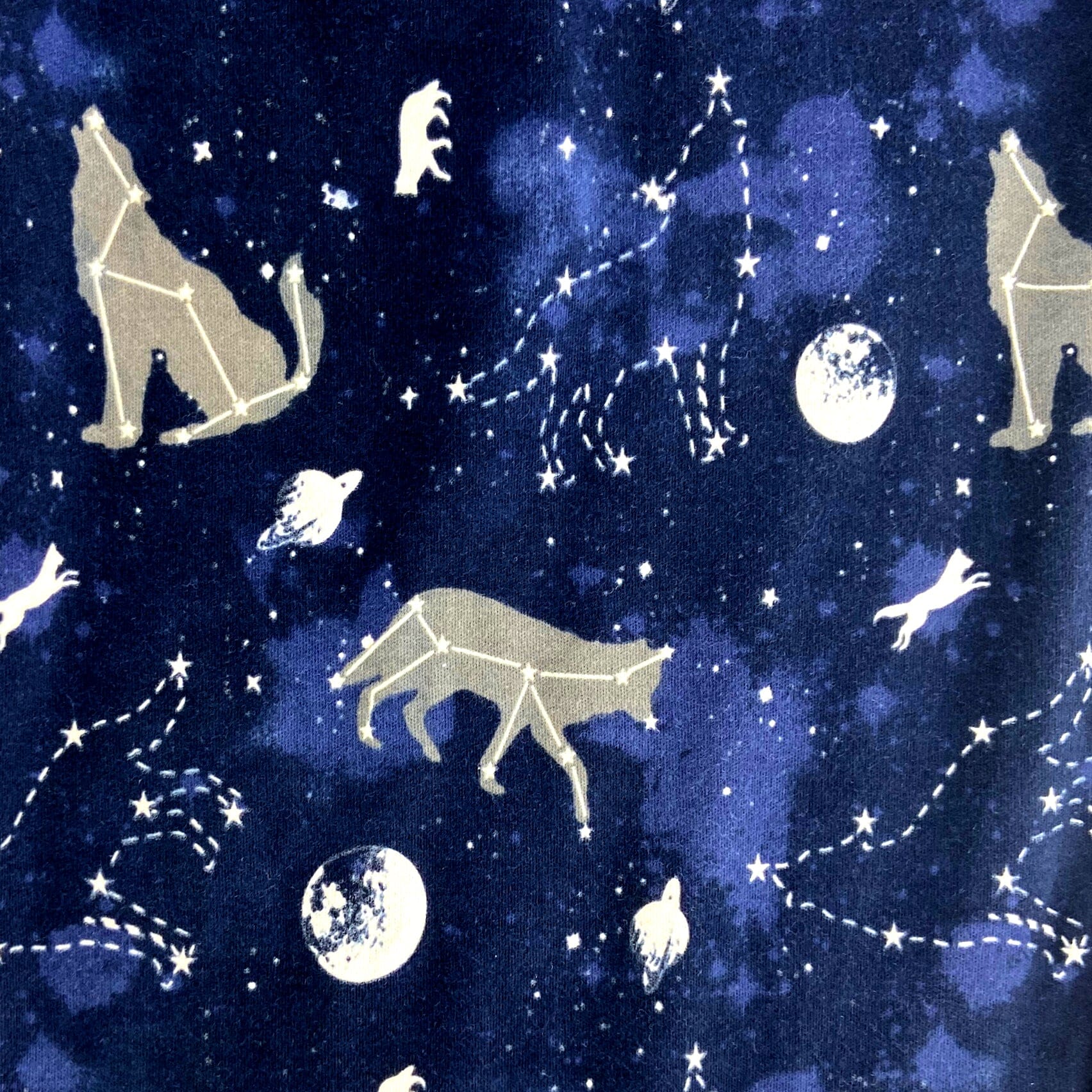 Men's Howling Wolf Star Night Sky Print Cotton Knit Long Pajama Pants
