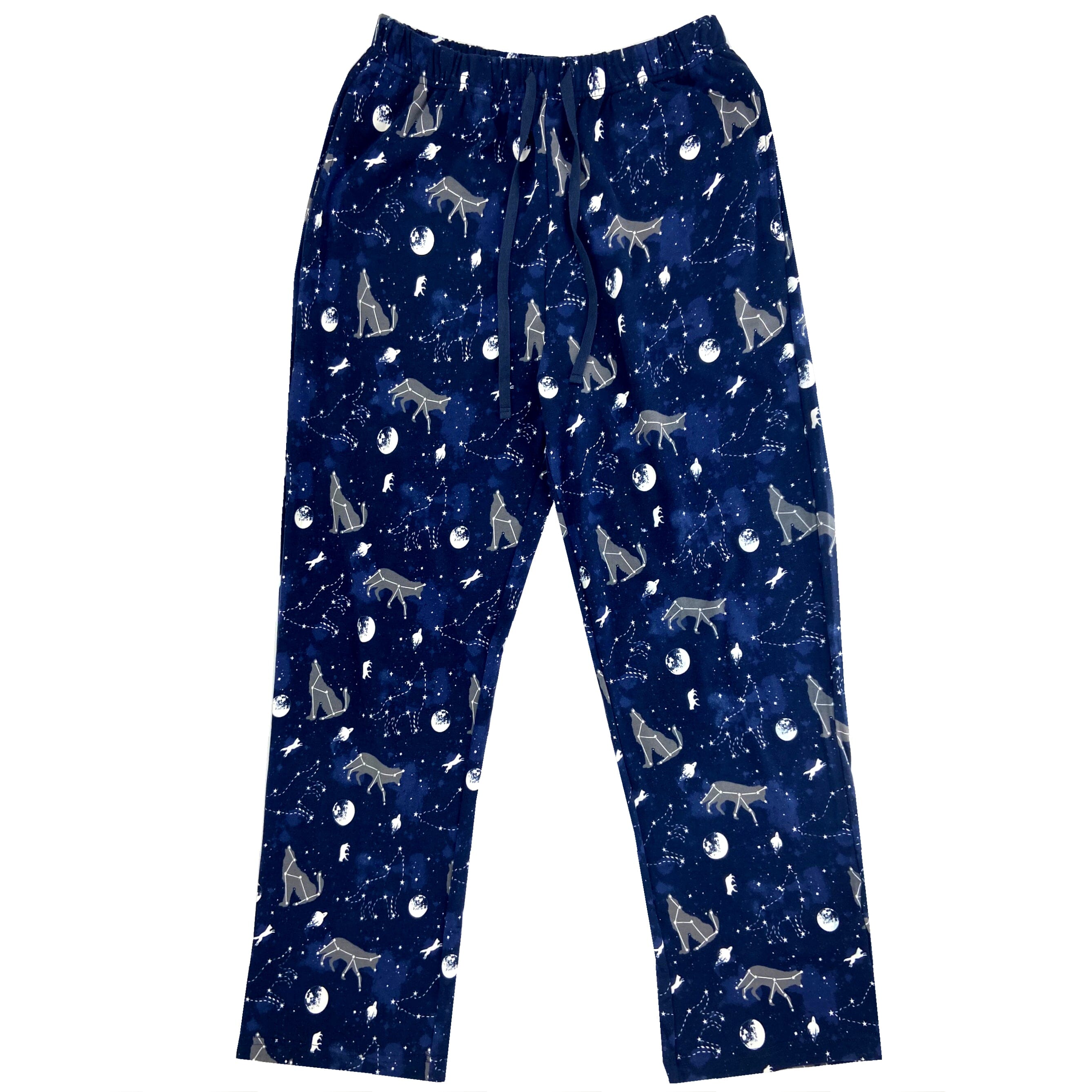 Men's Howling Wolf Star Night Sky Print Cotton Knit Long Pajama Pants
