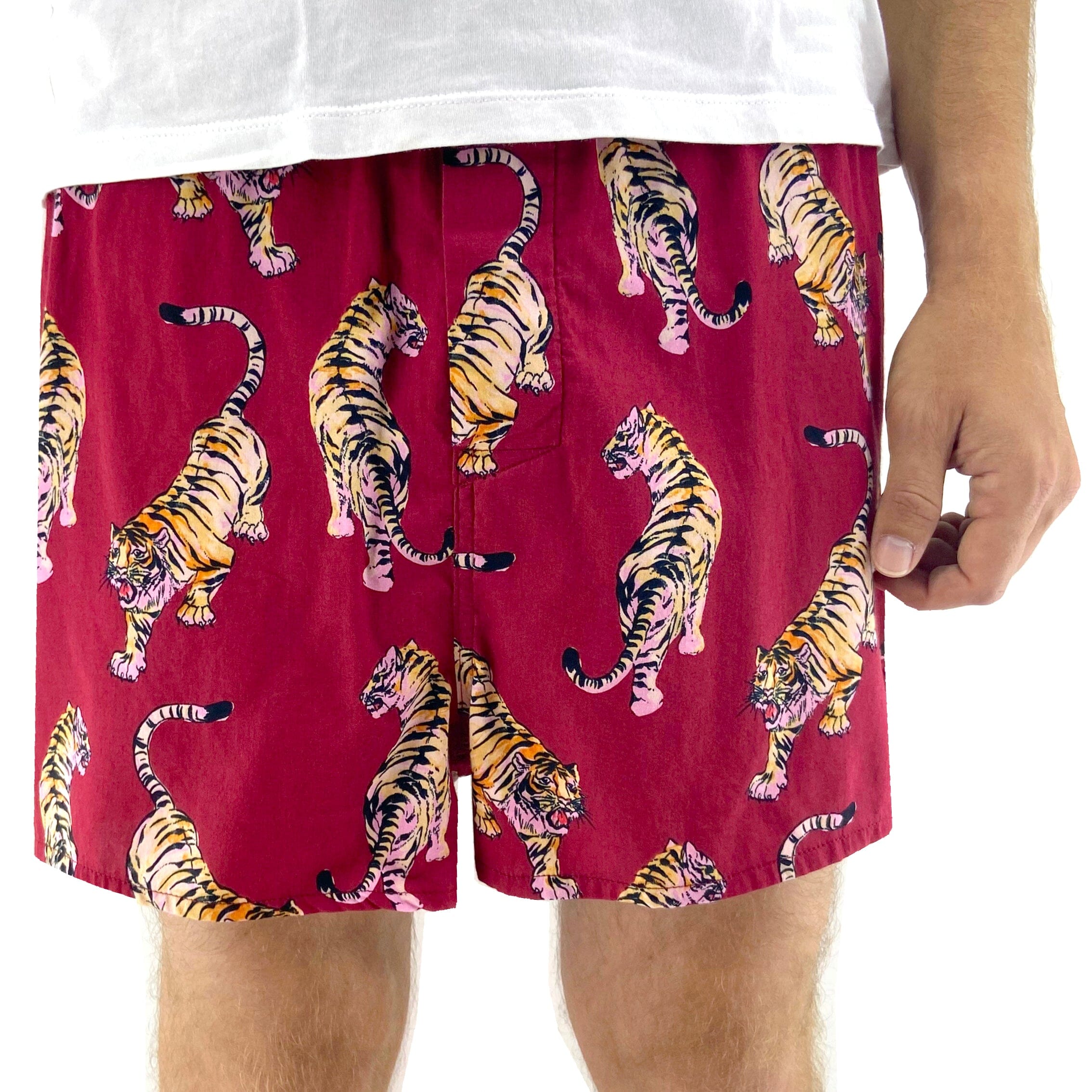 Men's Siberian Tiger All Over Print Soft Cotton Boxer Shorts in Red