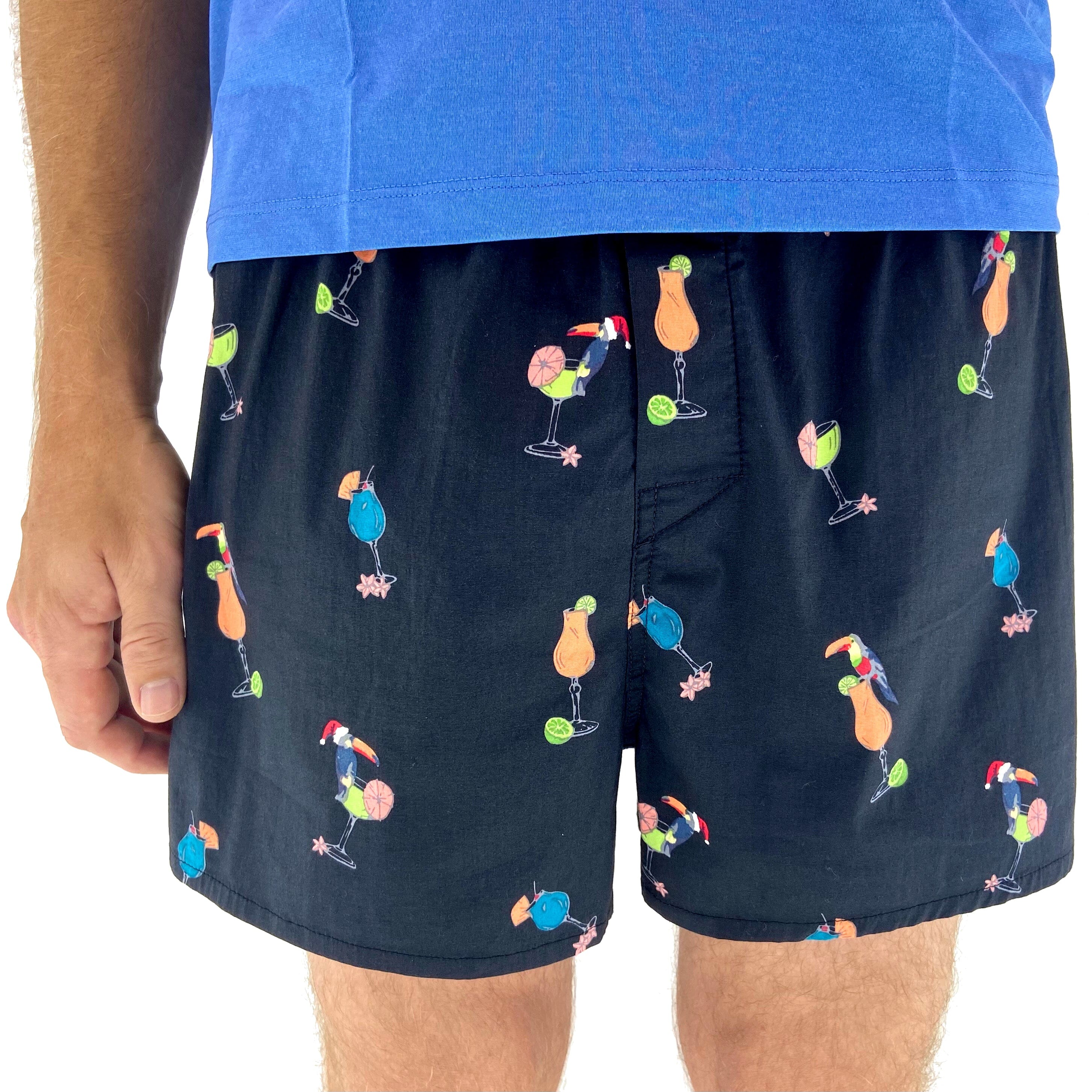 Men's Cocktail Drinks Patterned Cotton Boxer Shorts Underwear in Black