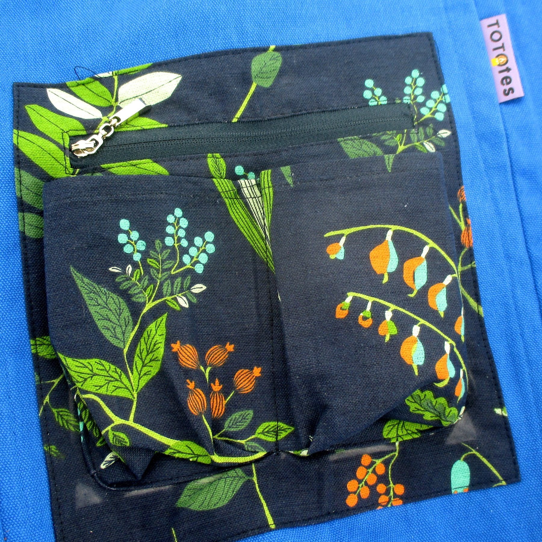 Blue Green Leafy Plant Floral Print Cotton Diaper Weekend Tote Handbag