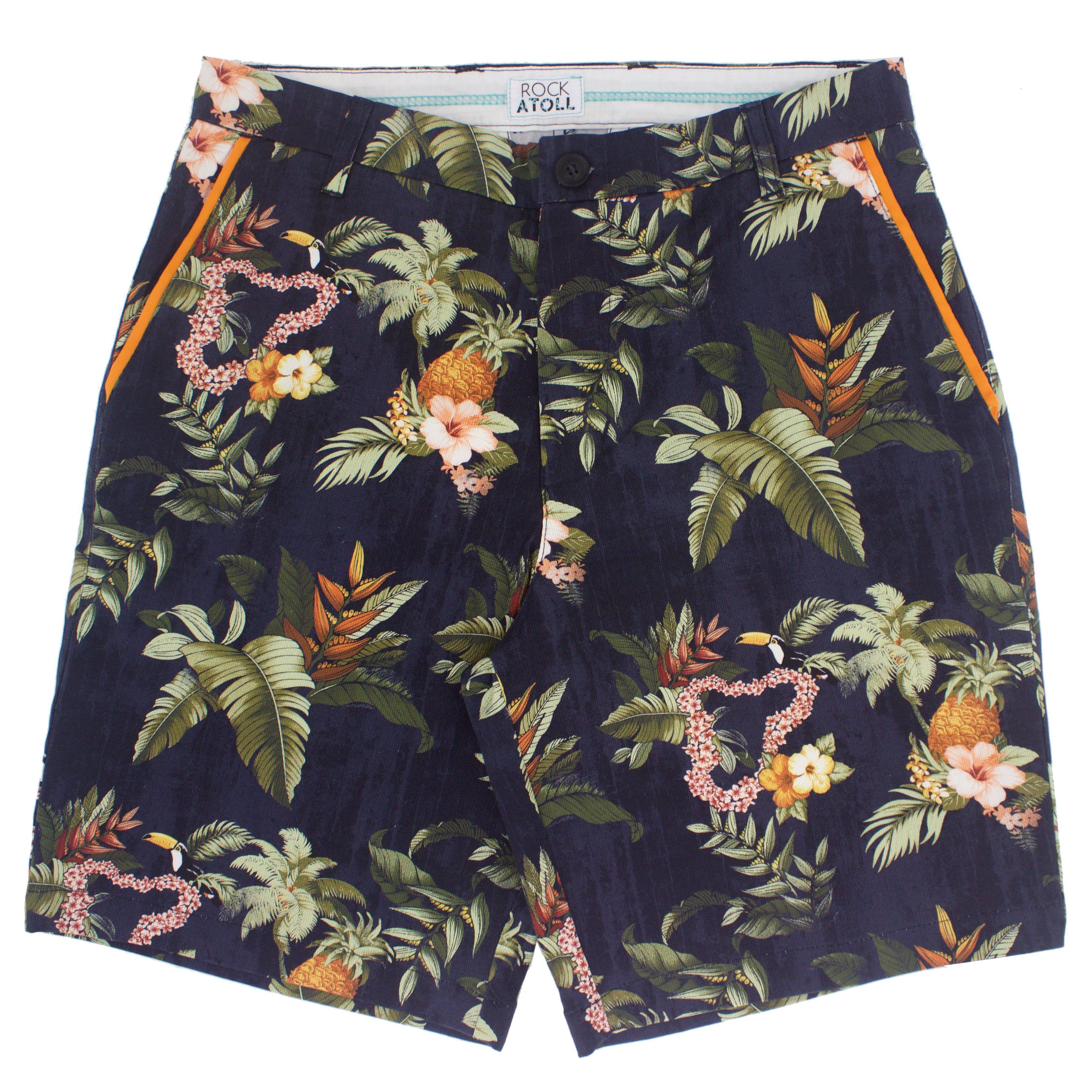 Toucans and Palm Leaves Graphic Print Classic Fit Men's Shorts in Blue
