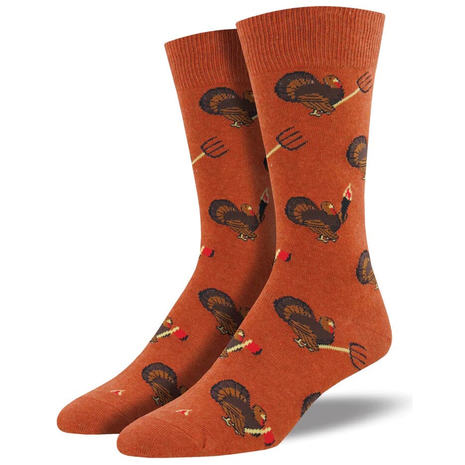 Unisex Turkey Mob Carrying Pitchforks Thanksgiving Themed Novelty Socks