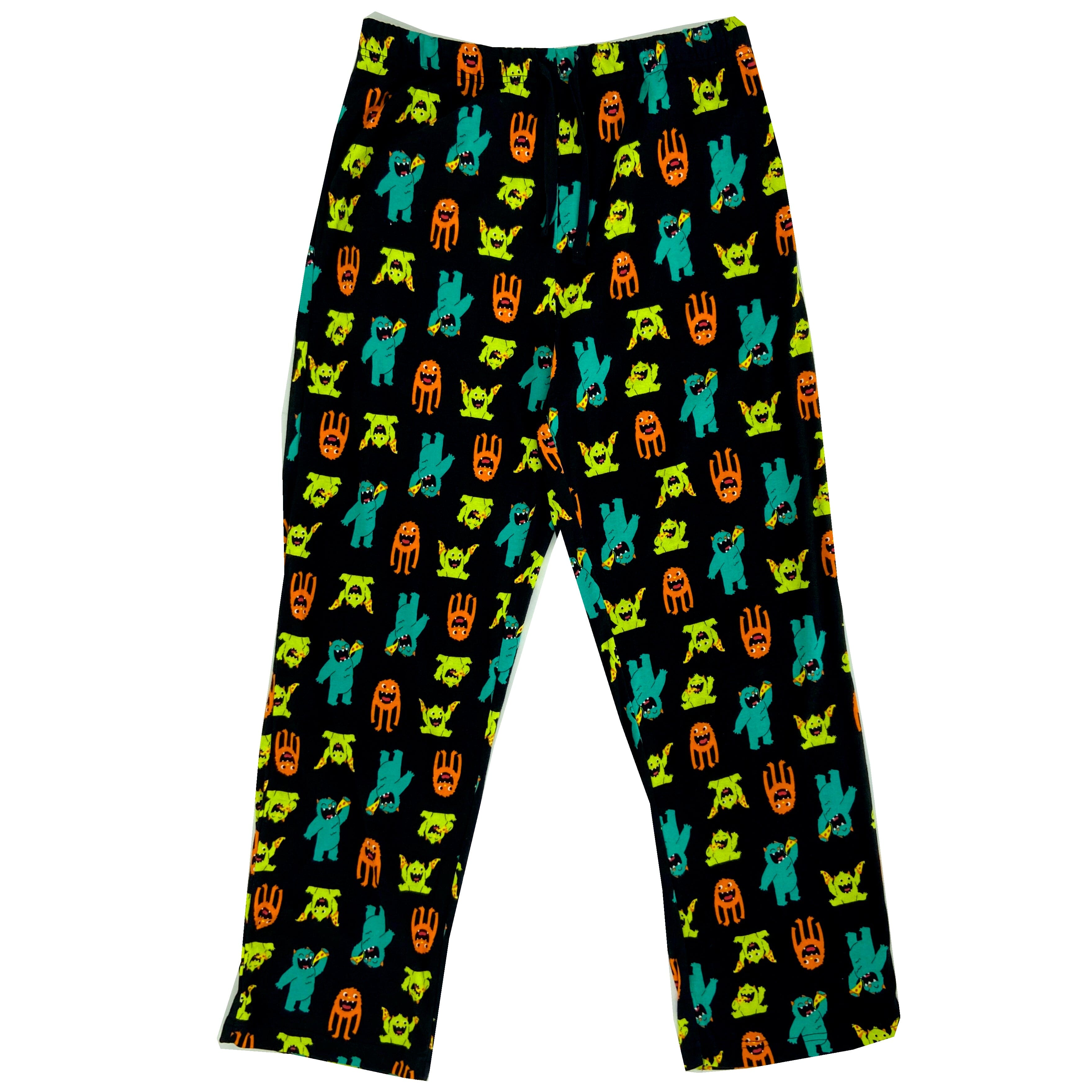 Men's Pizza Monster Print Food Themed Long Cotton Pajama Pant Bottoms