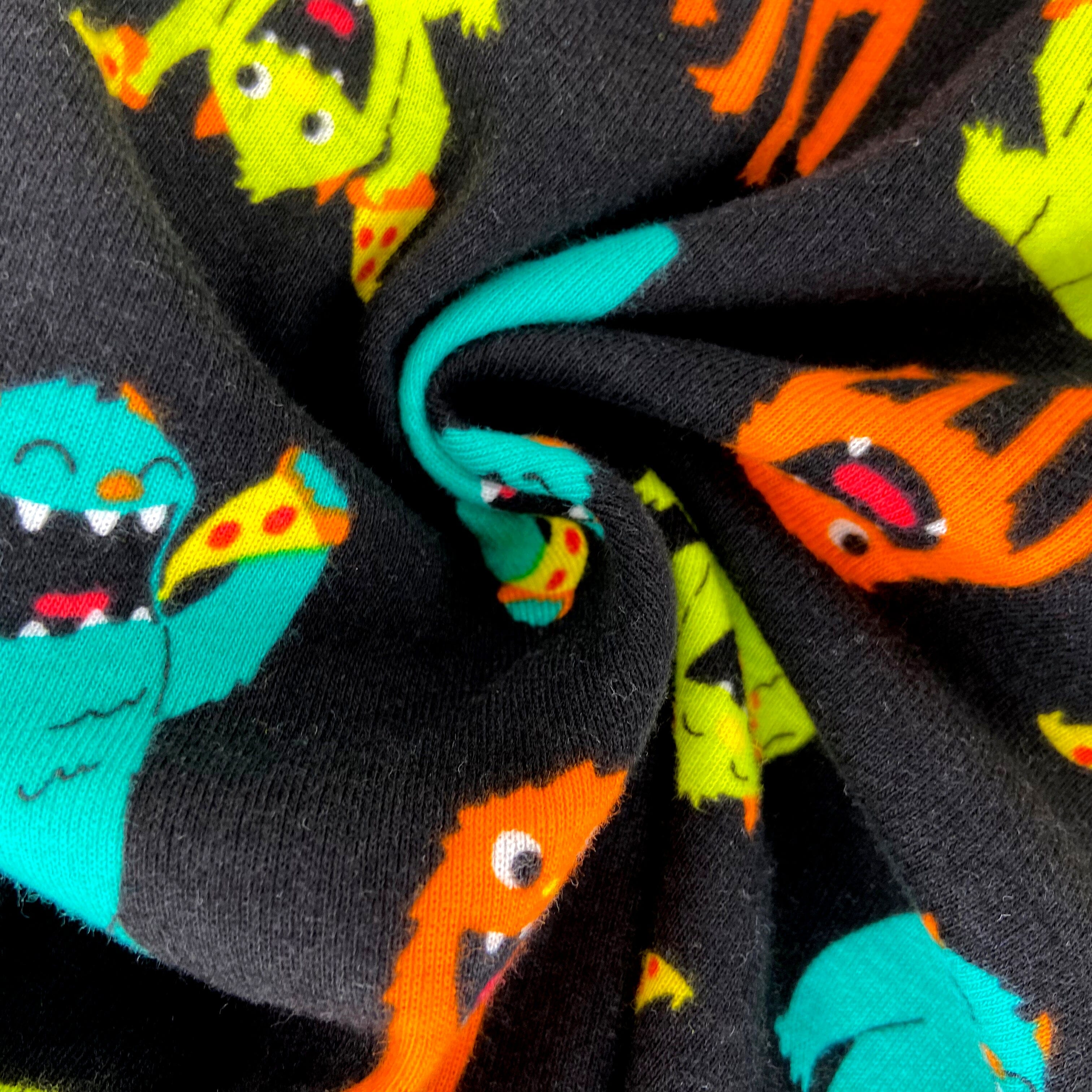 Men's Pizza Monster Print Food Themed Long Cotton Pajama Pant Bottoms