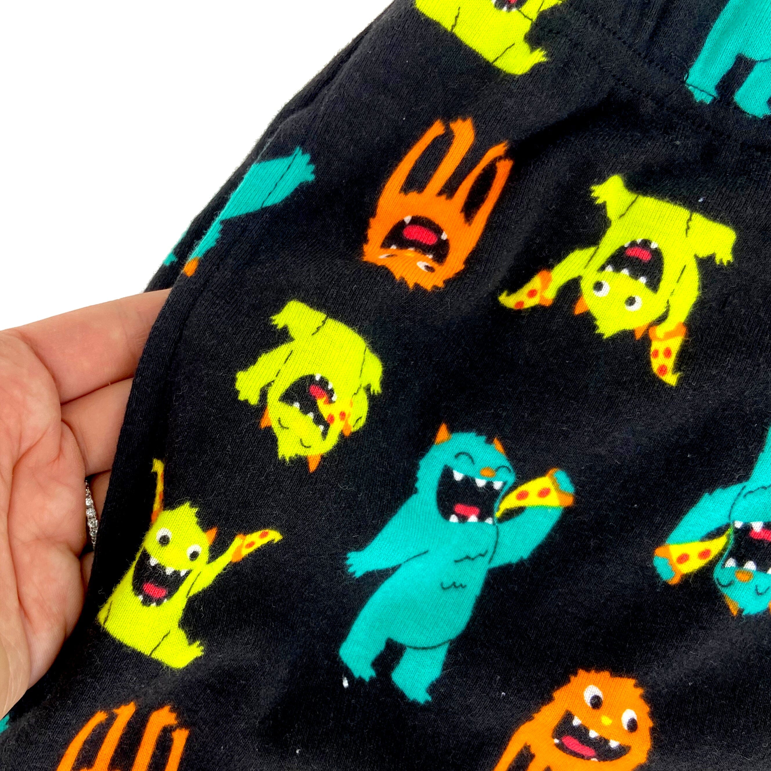 Men's Pizza Monster Print Food Themed Long Cotton Pajama Pant Bottoms