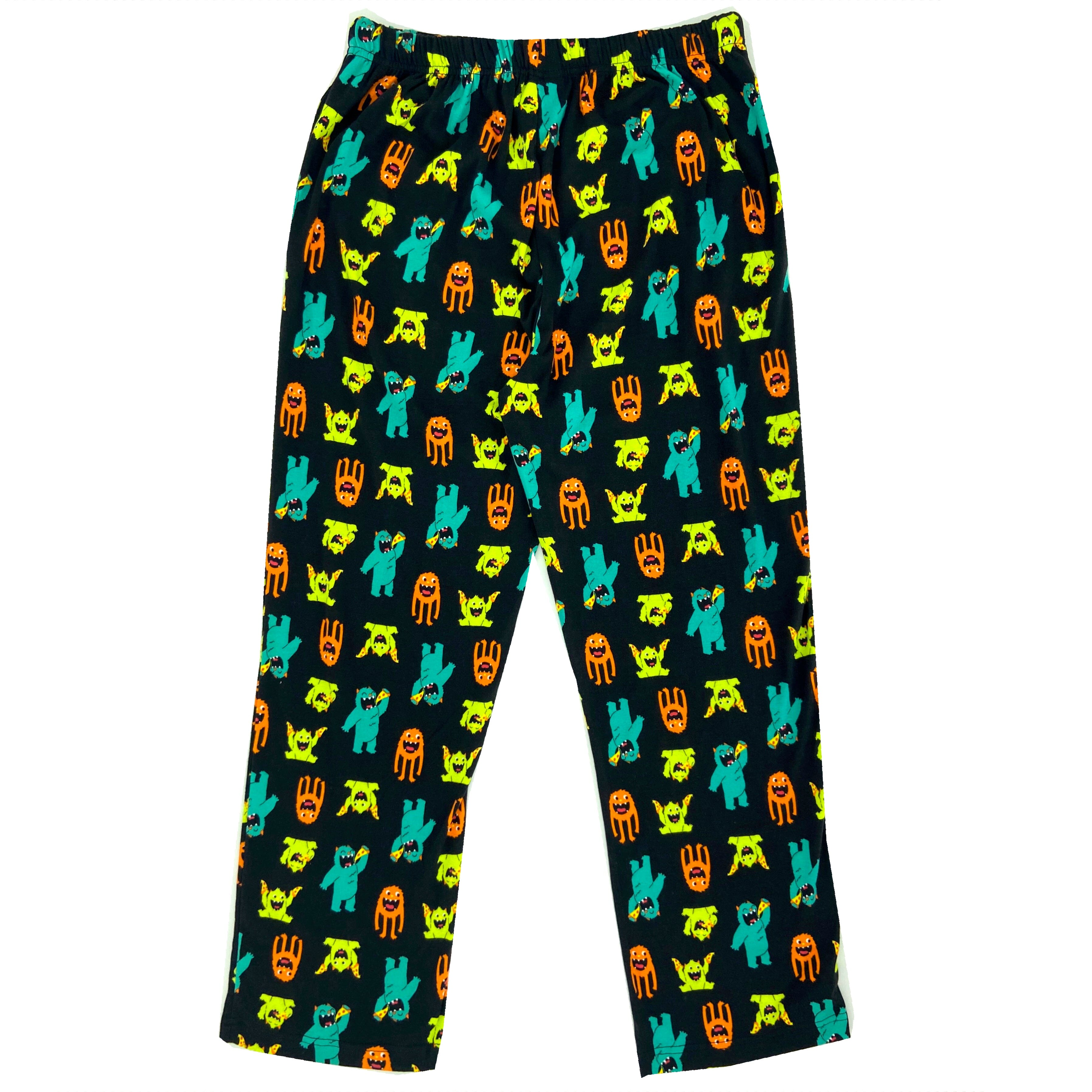 Men's Pizza Monster Print Food Themed Long Cotton Pajama Pant Bottoms