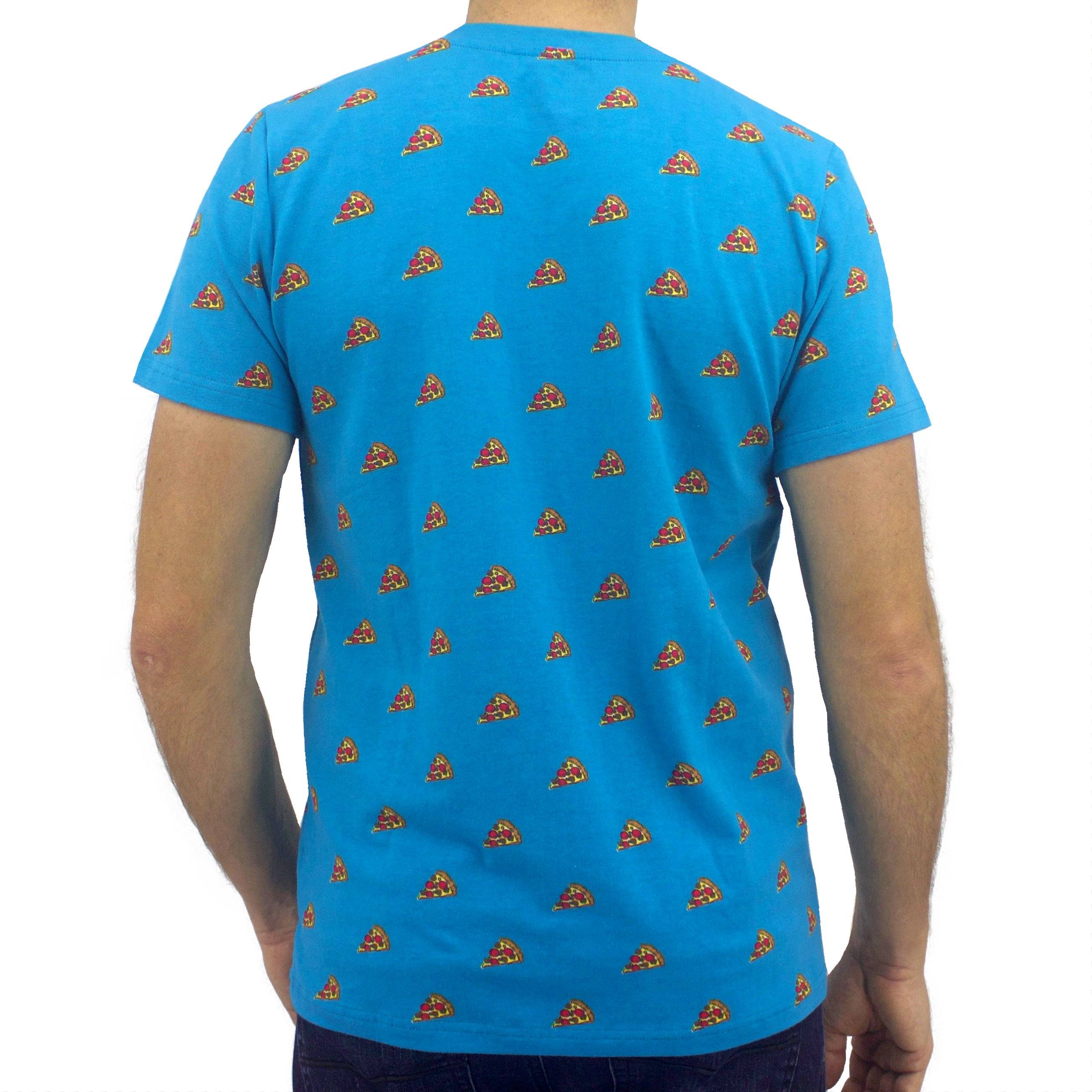 Food Themed Pizza Slice All Over Print T-Shirt for Men in Bright Blue