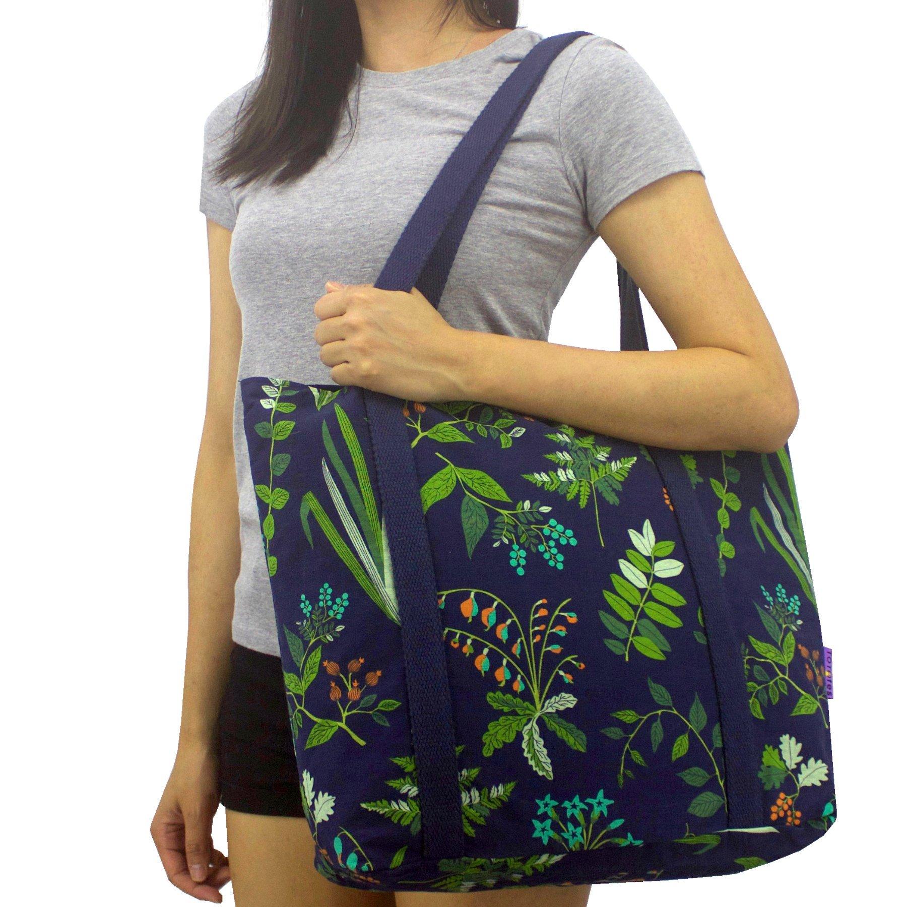 Succulent Plant Floral Print Canvas Large Market Grocery Shopper Tote Bag