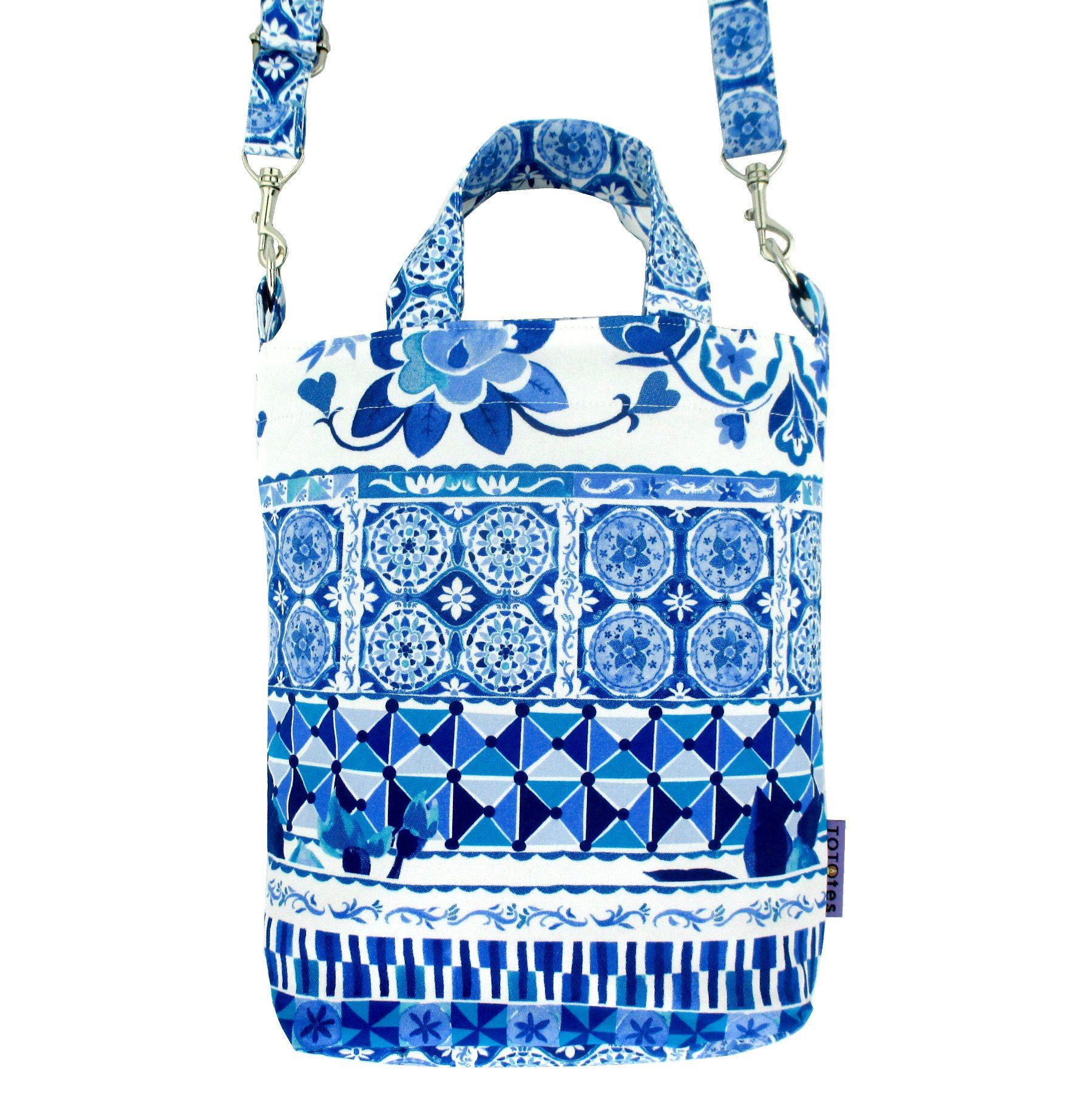 Bright Blue Paisley Floral Mosaic Tiles Patterned Print Duck Cross Body Tote Bag