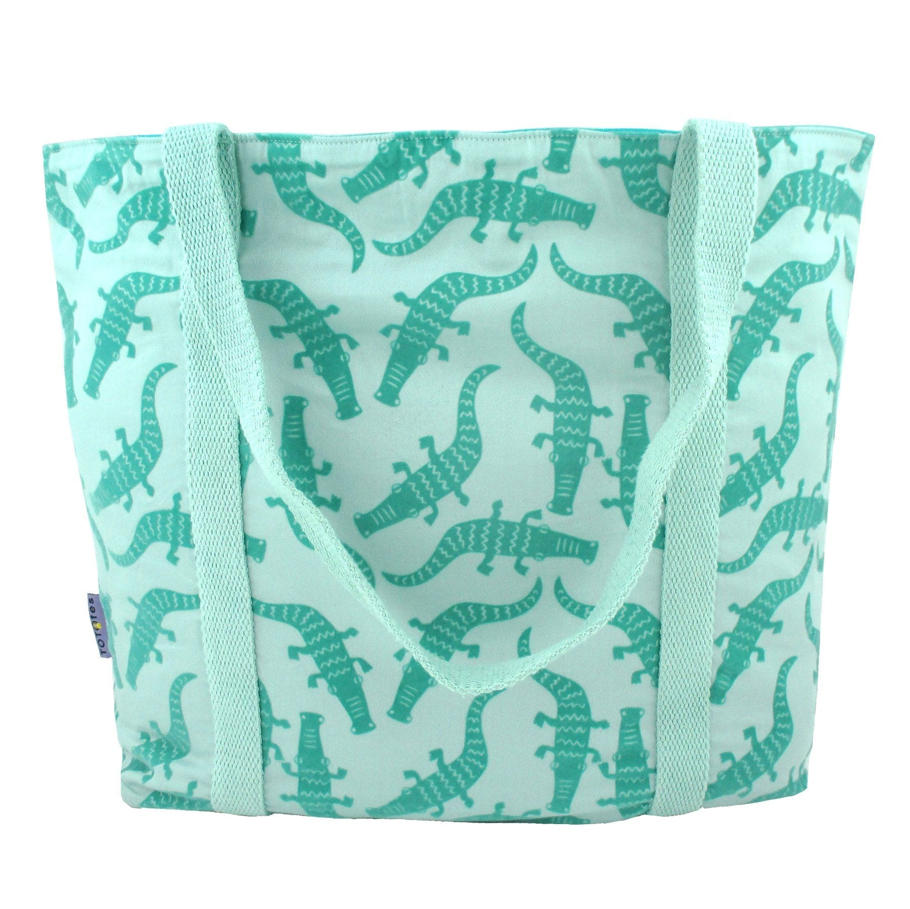 Cute Alligator Crocodile All Over Print Large Market Tote Bag in Green