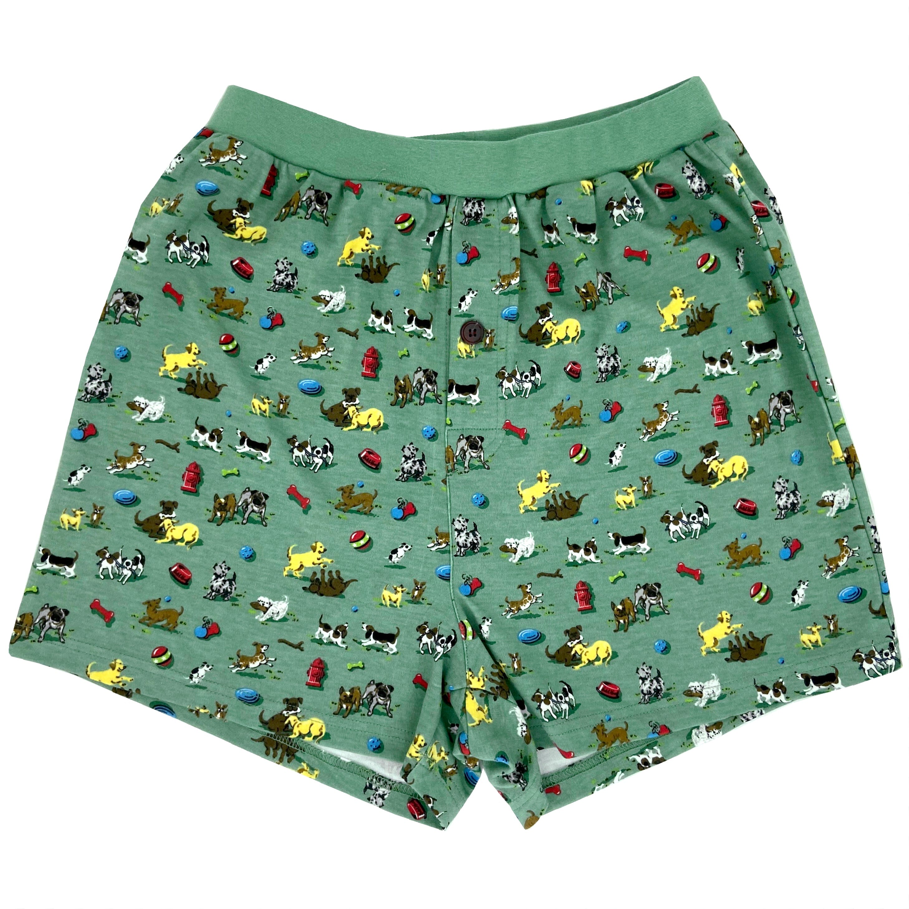 Pajama Shorts for Dog Lovers. Dog All Over Print Cotton Knit Pajama Shorts for Men