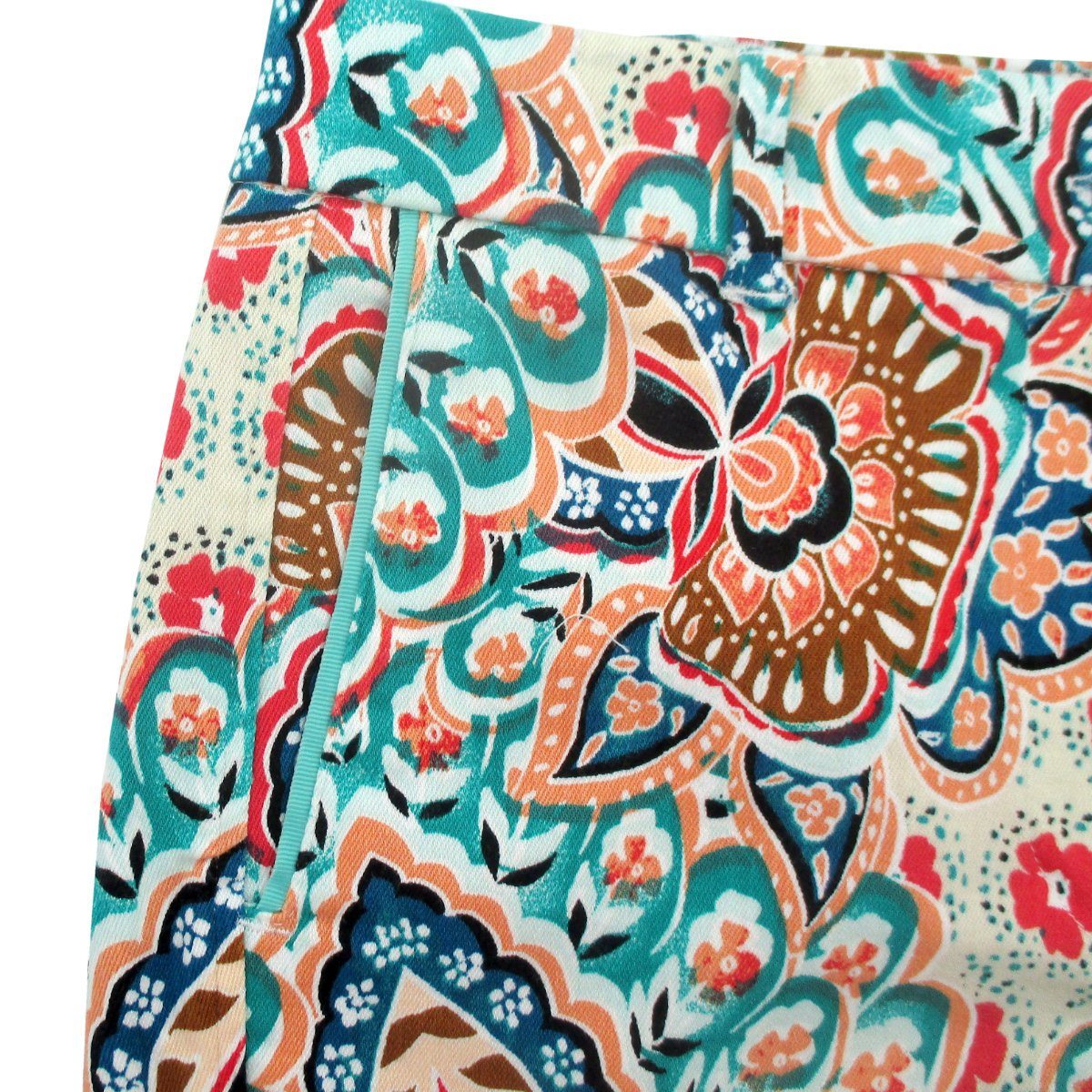 Ethnic Paisley All Over Print Flat Front Chinos Summer Shorts for Ladies
