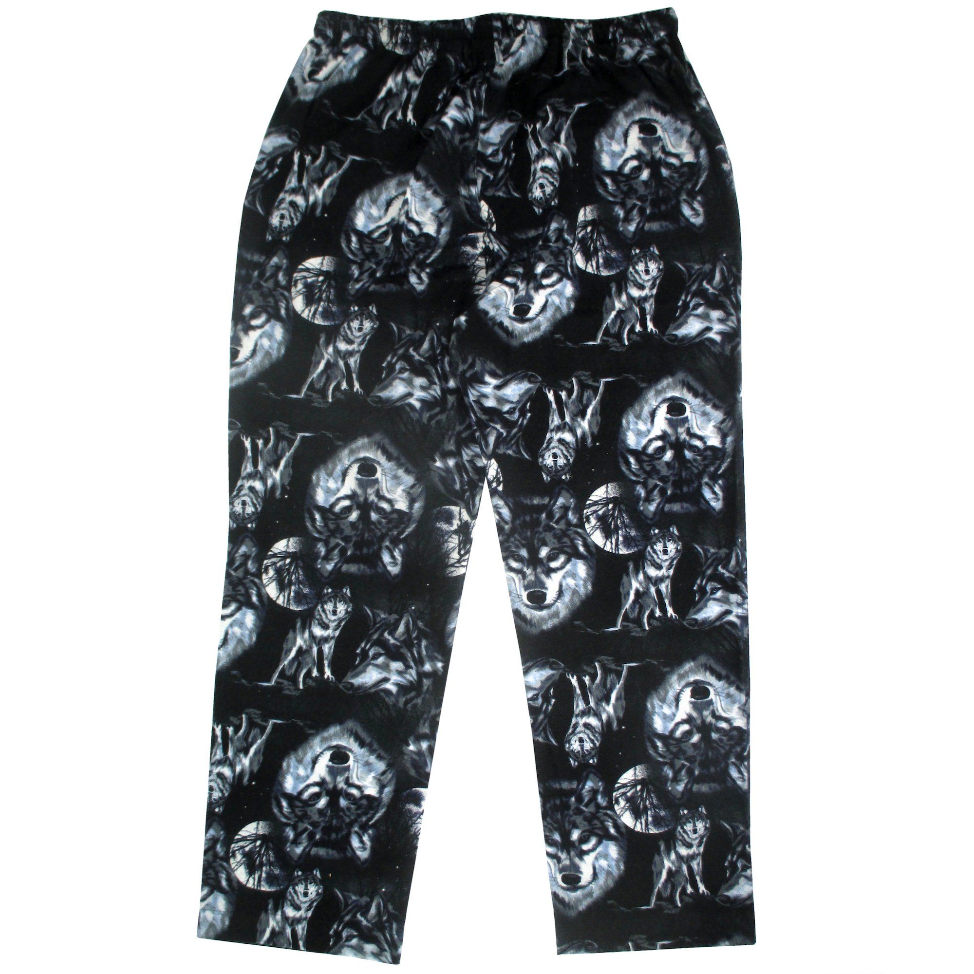 Wolves All Over Print Soft Warm Cotton Flannel Pj Pajama Pants for Men
