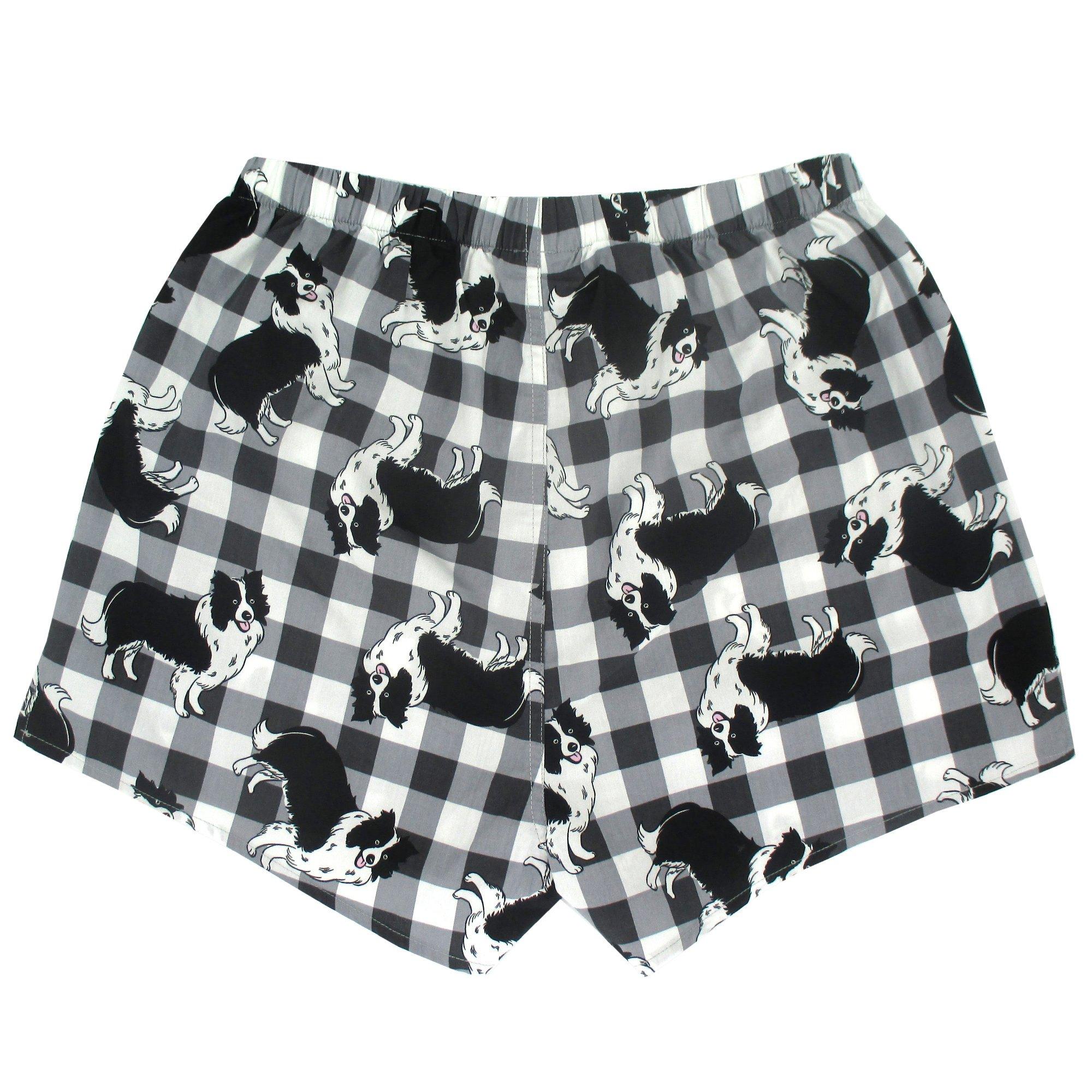 Black and White Checkered Patterned Border Collie Dog All Over Print Cotton Boxer Shorts