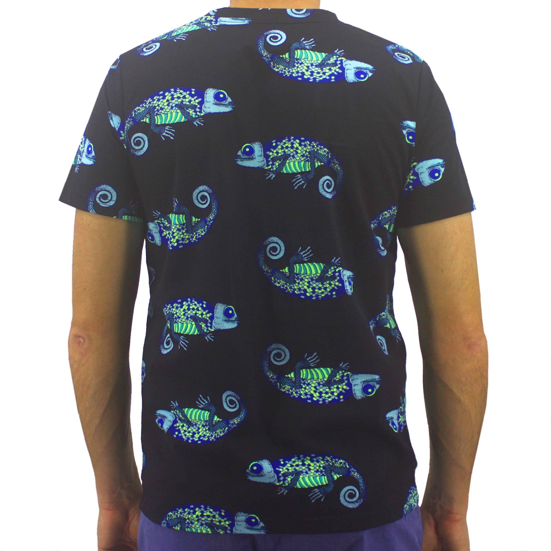 Black Chameleon All Over Print Cotton Crew Neck T-Shirt