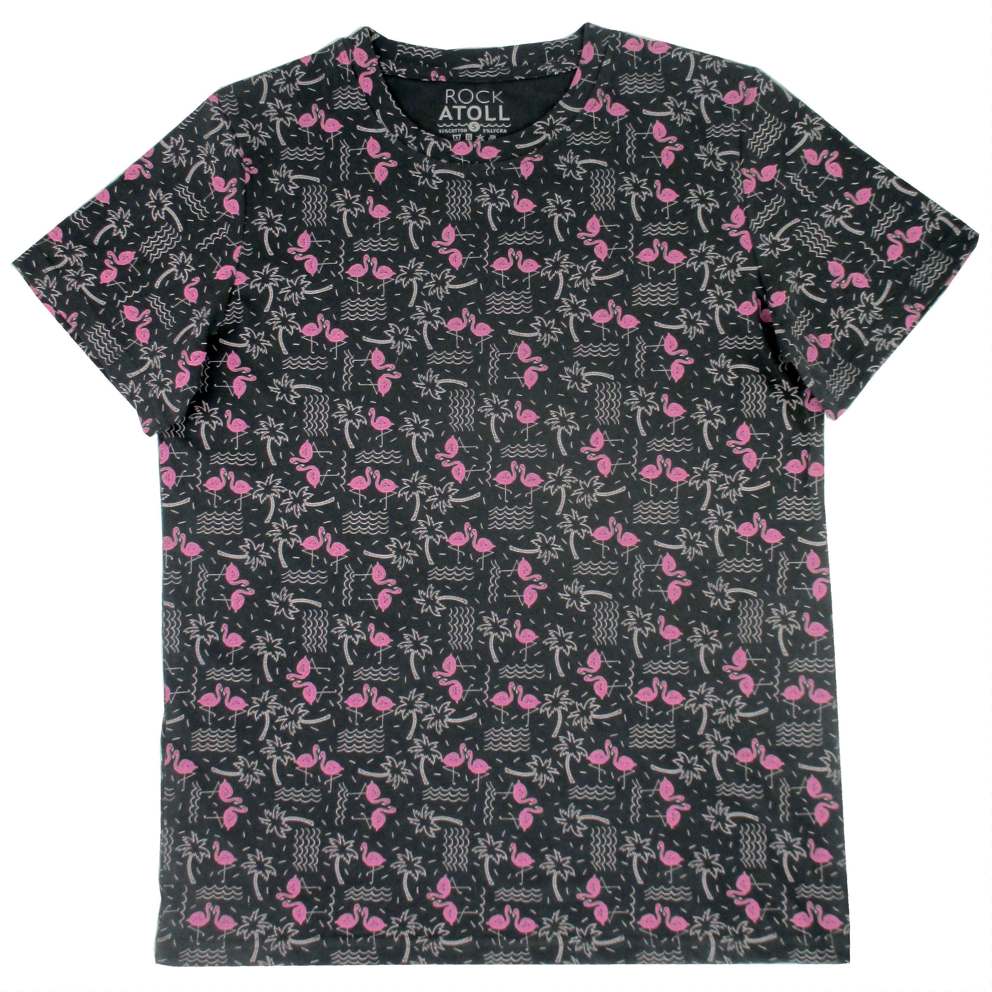 Round Neck Flamingo Palm Tree All Over Print Graphic Tee for Men
