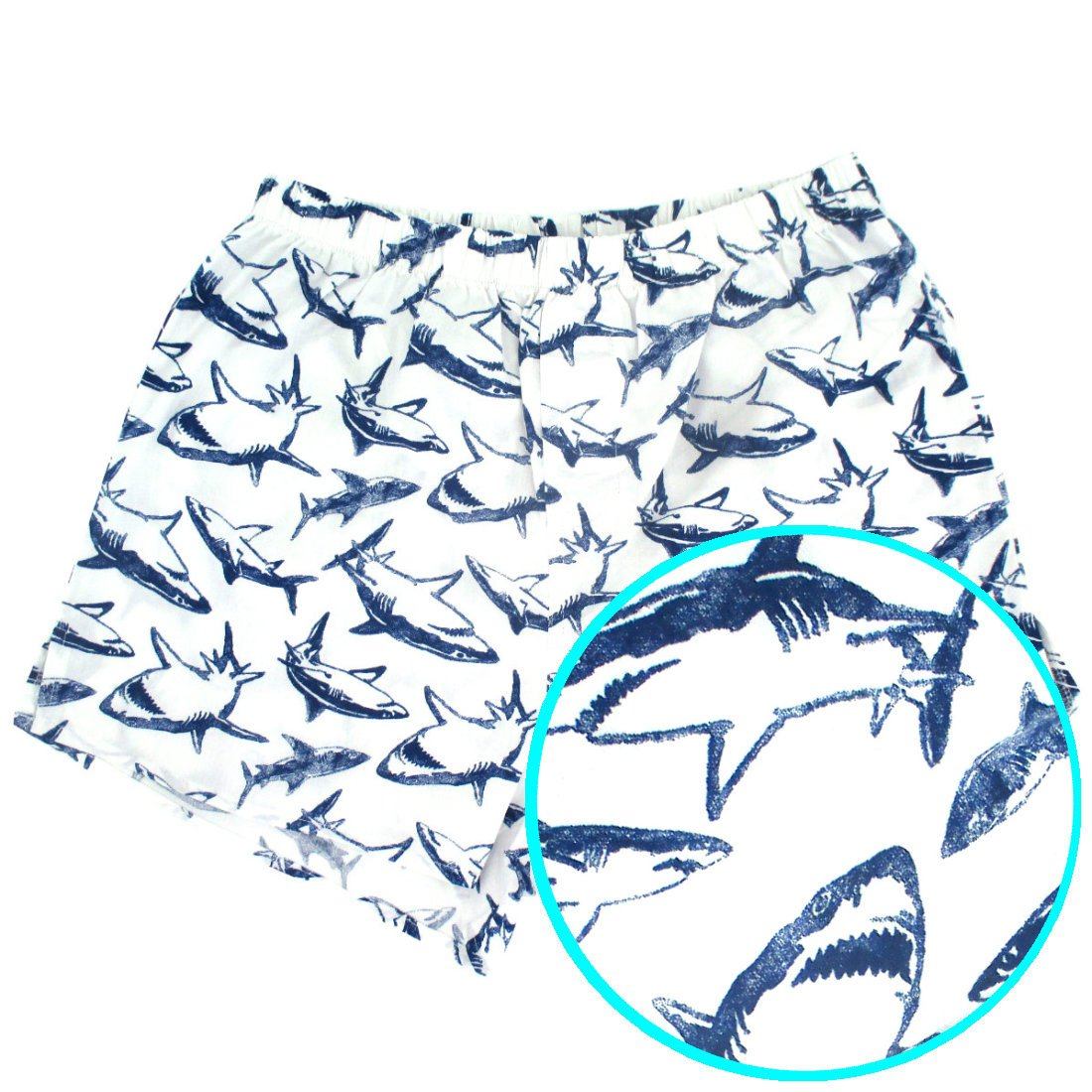Great White Shark All Over Print Cotton Boxers in White. Gifts for Him