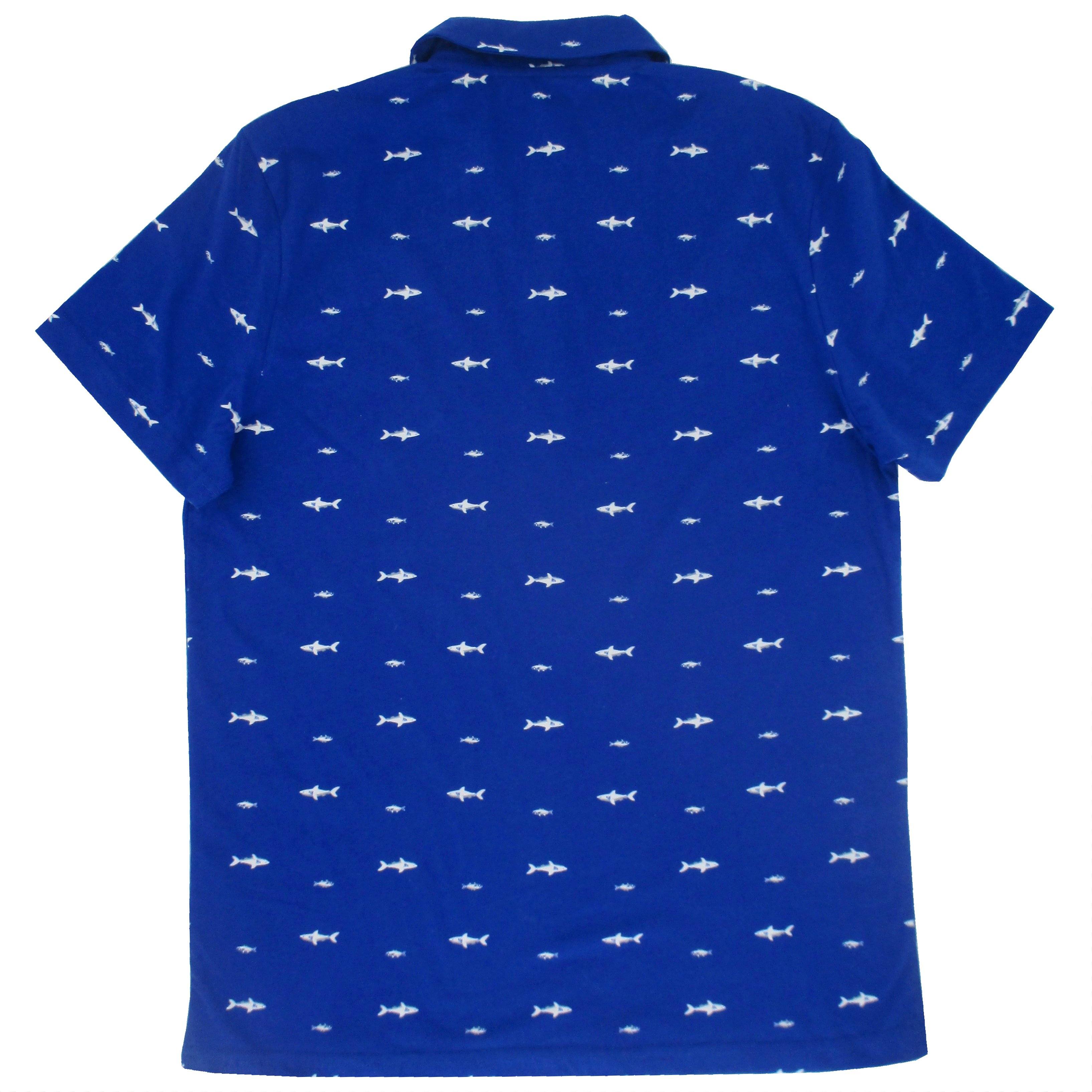 Rock Atoll Shark All Over Print Bright Blue Jersey Polo Tee