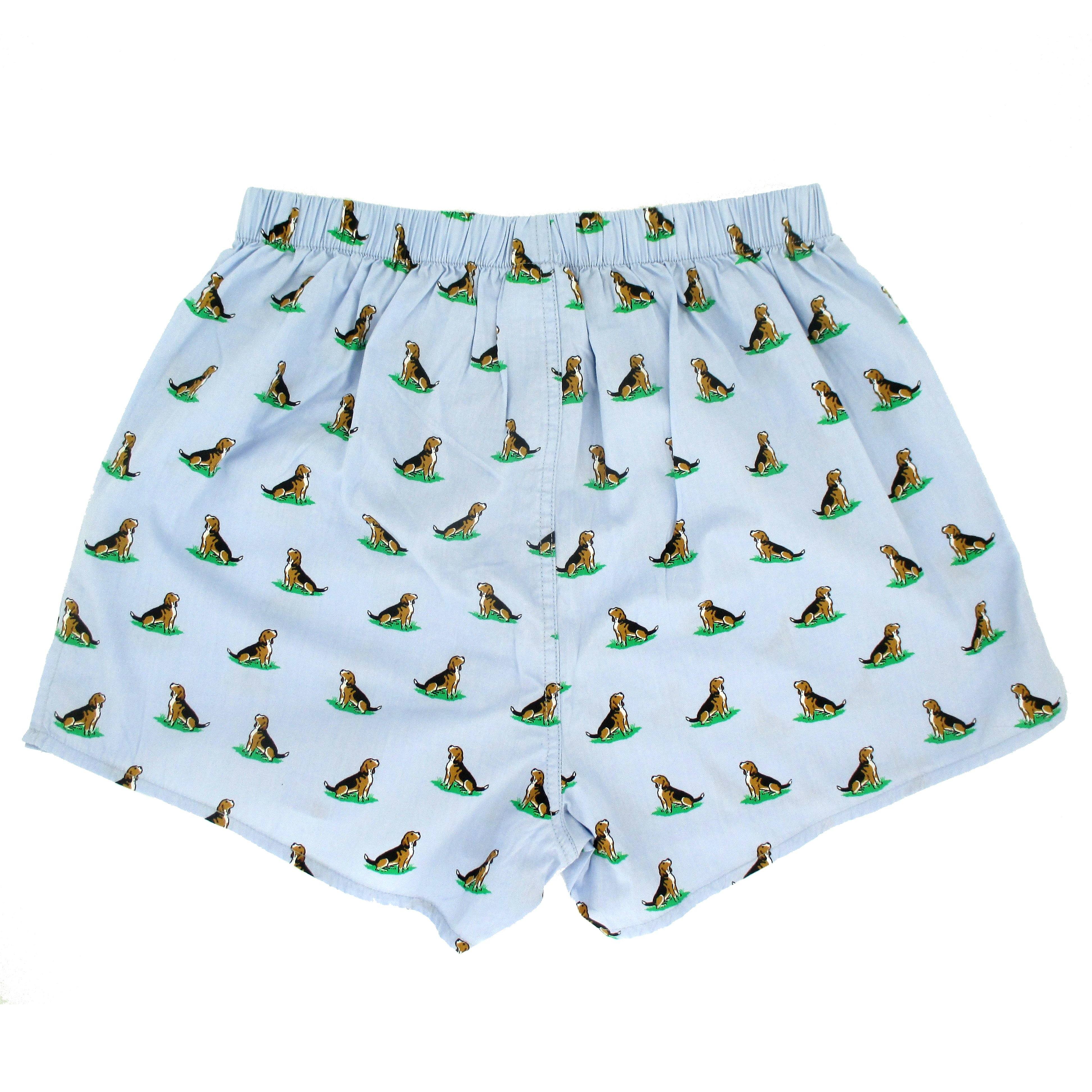 Rock Atoll Men's Boxer Shorts with Sitting Beagle Pattern in Light Blue Soft Comfy Undies