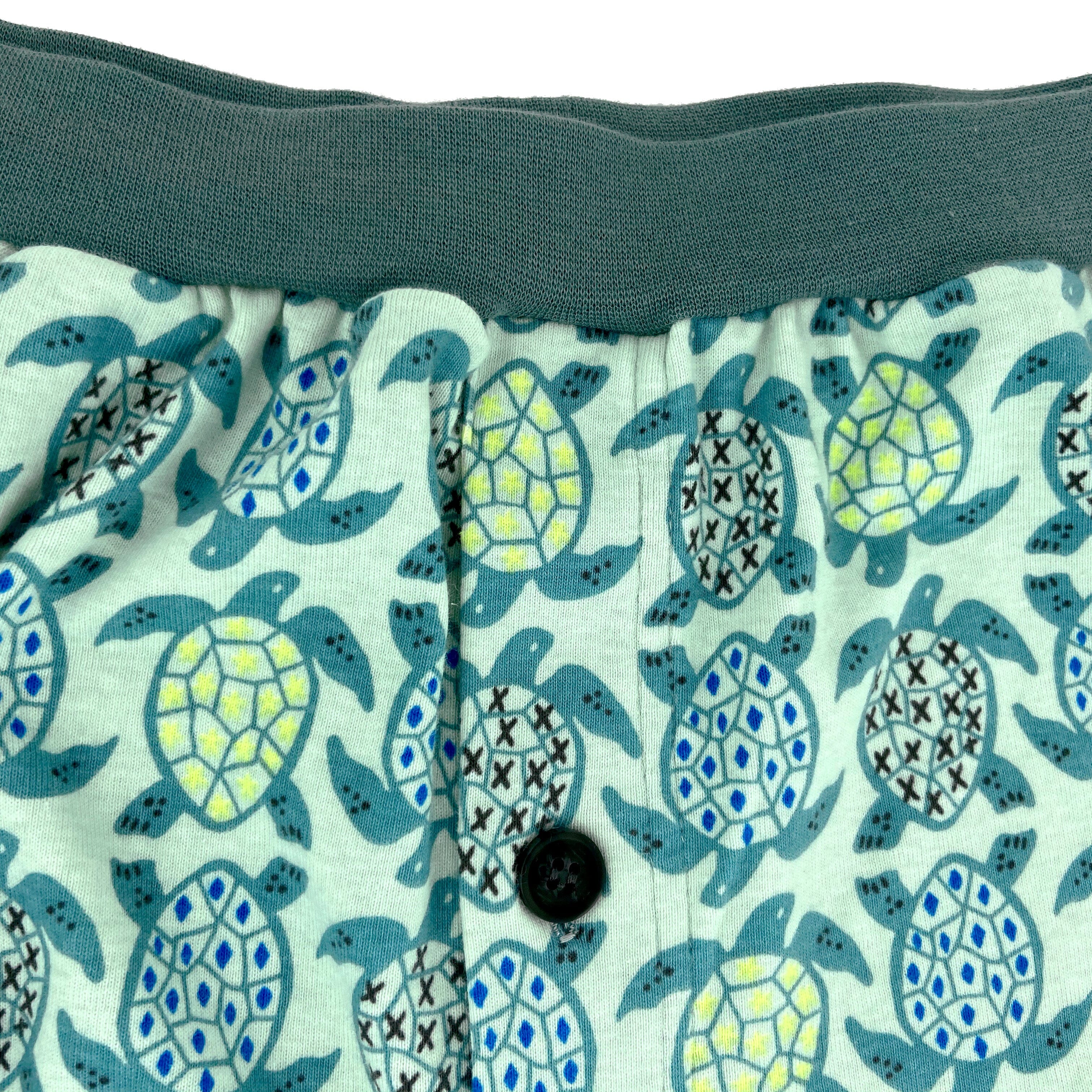 Marine Sea Turtle Patterned Cotton Knit Boxer Pajama Shorts for Men