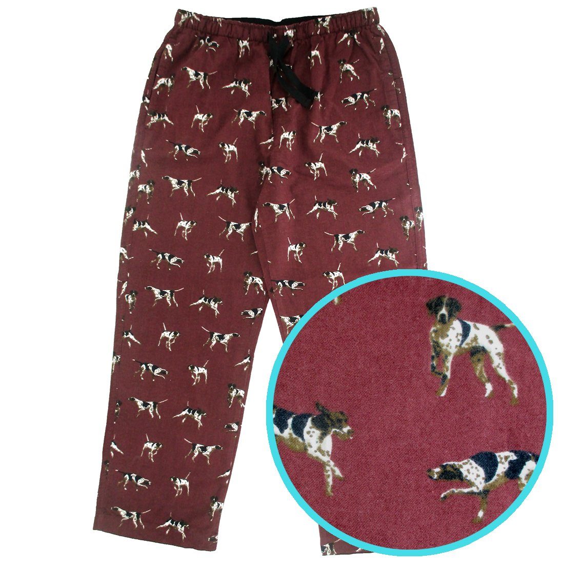 Dark Red Men's Dog All Over Print Flannel PJ Pant Bottoms