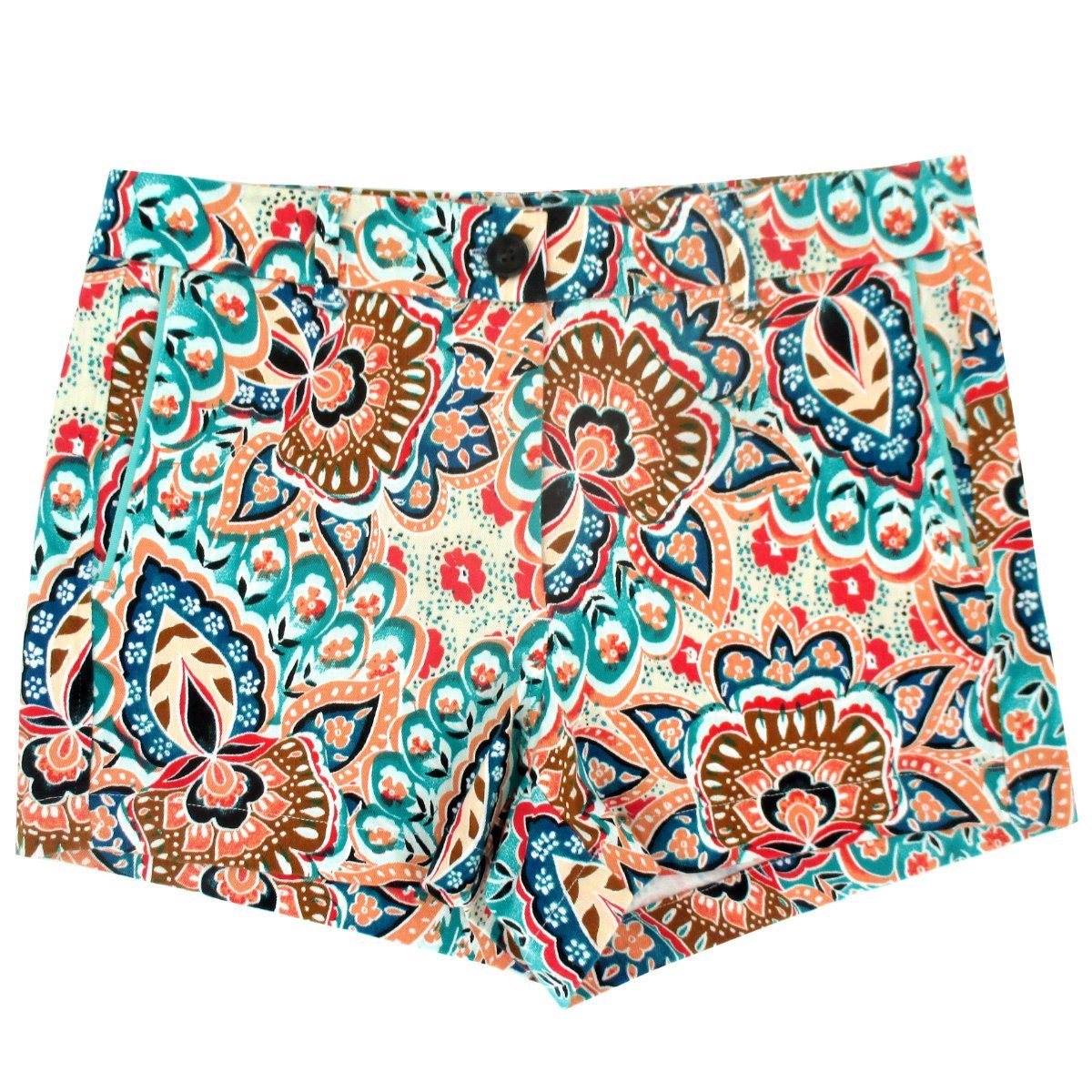 Crazy Bold Paisley Print Flat Front Bermuda Chino Shorts for Women