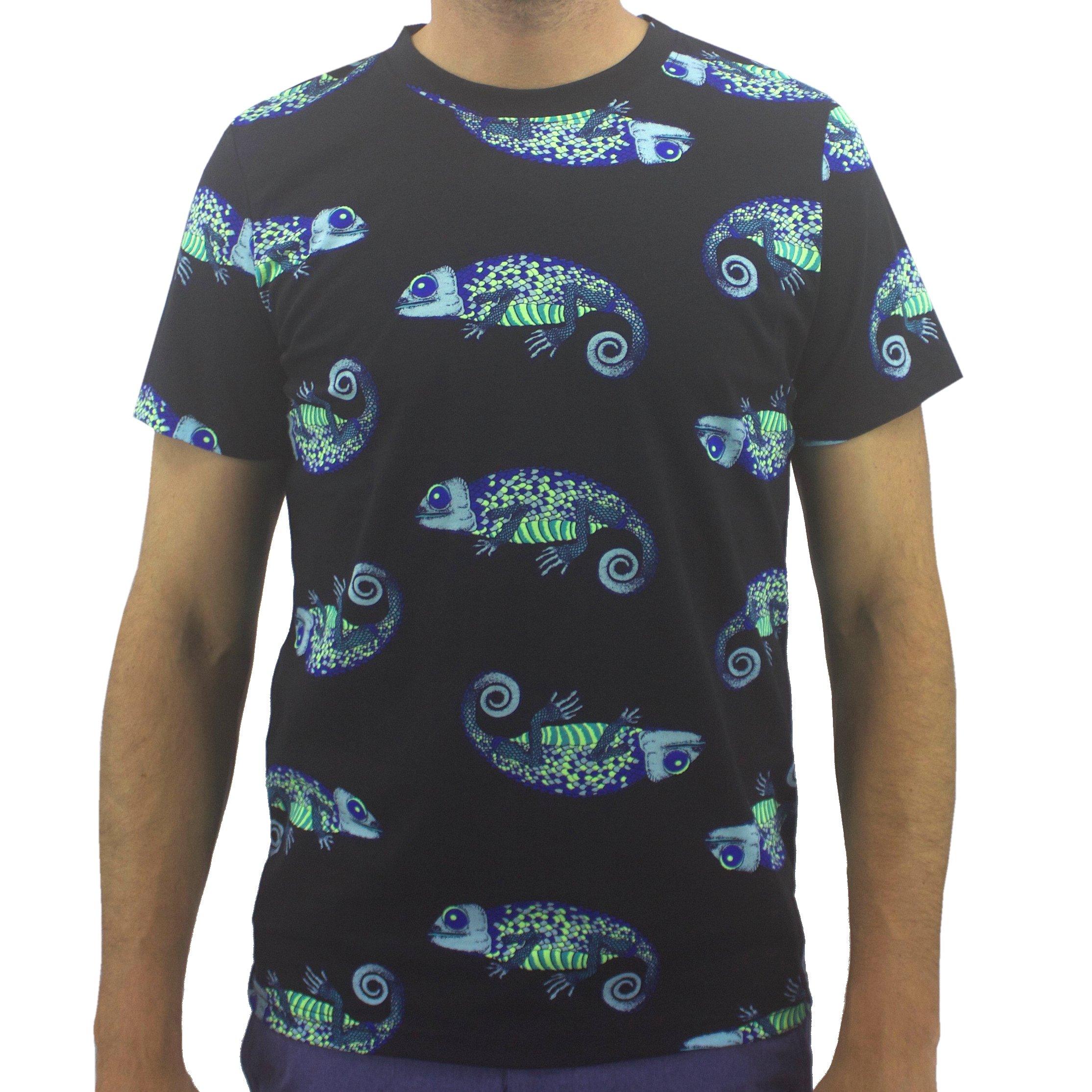 Black Chameleon All Over Print Cotton Crew Neck T-Shirt