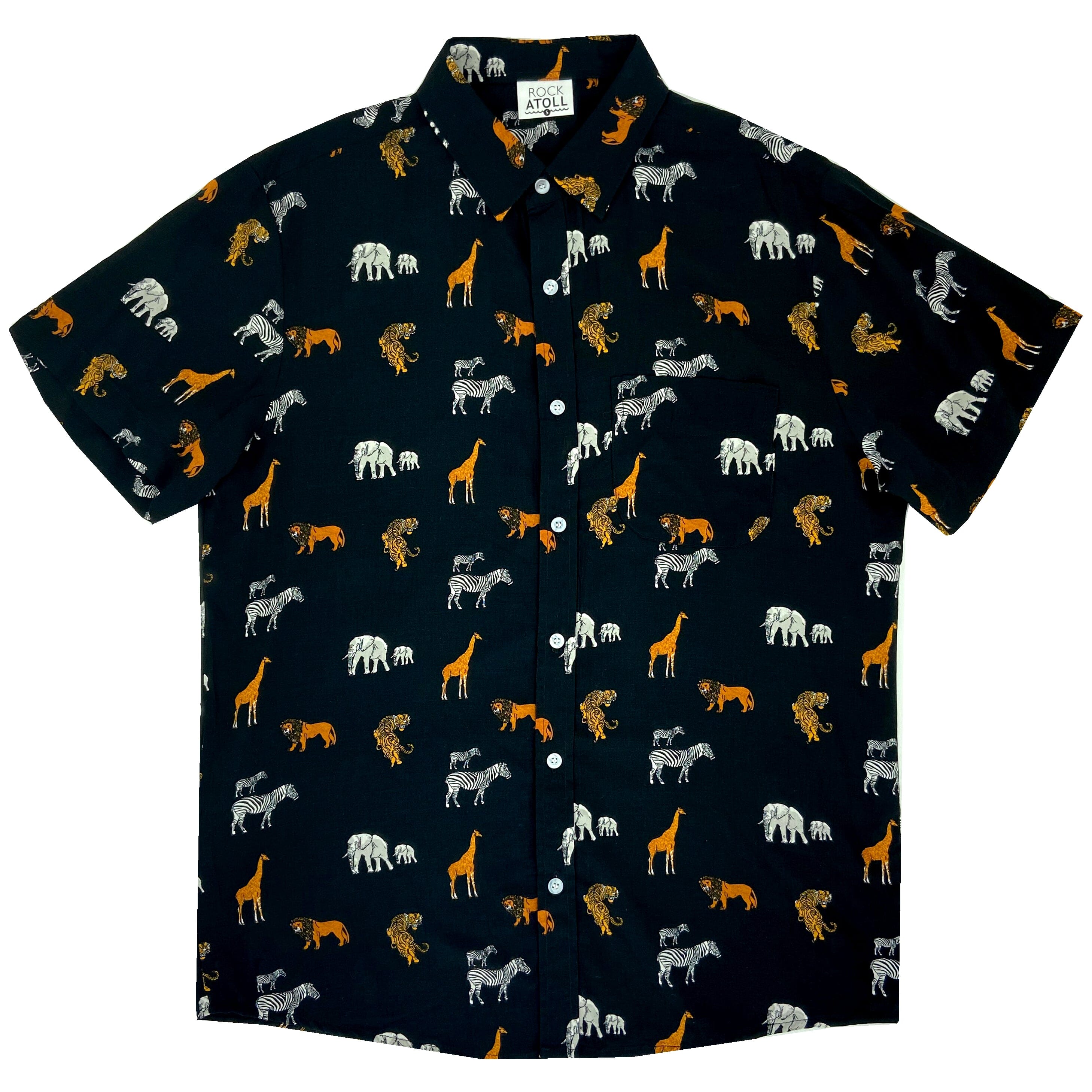 Men's Elephant Tiger Zebra All Over Print Hawaiian Button Down Shirt