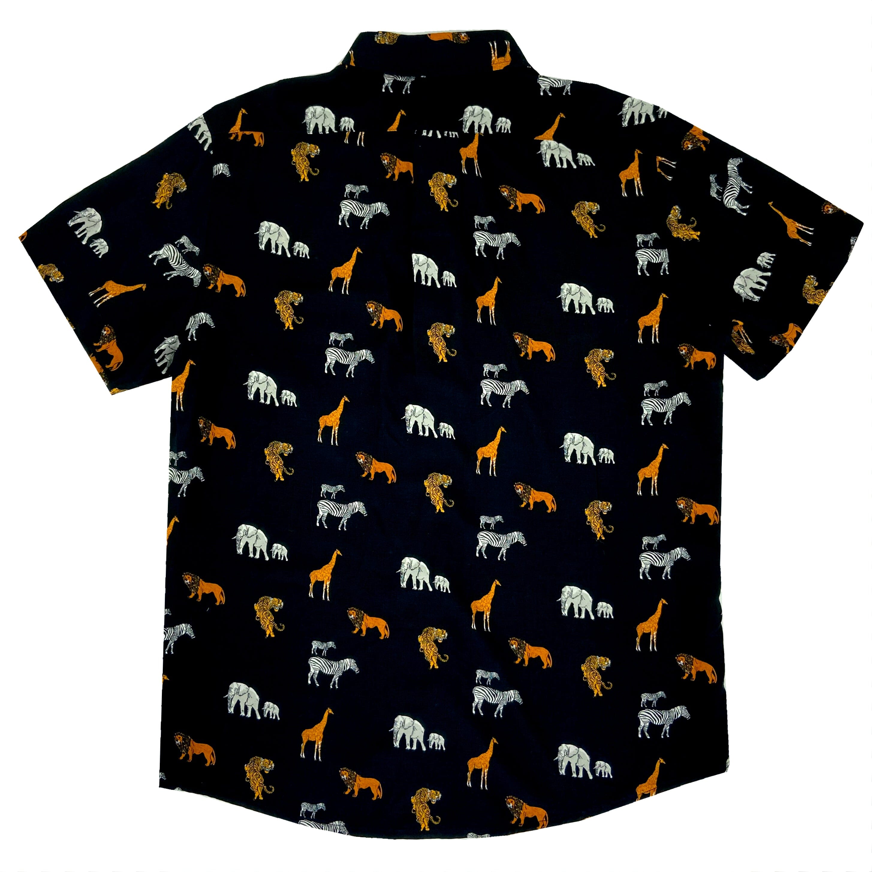 Men's Elephant Tiger Zebra All Over Print Hawaiian Button Down Shirt