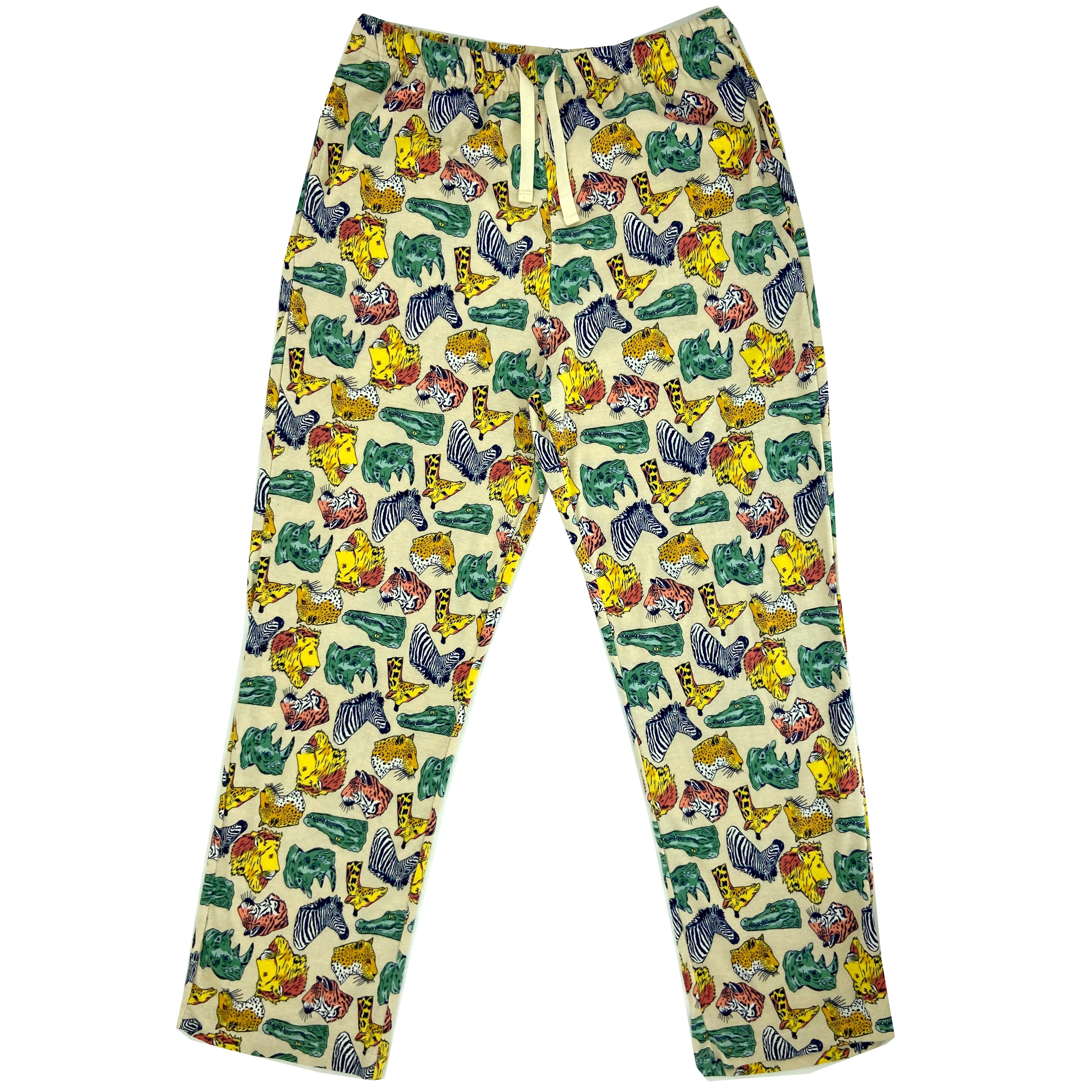 Men's Comfy Safari Animal Print Lion Zebra Rhino Pajama Pant Bottoms